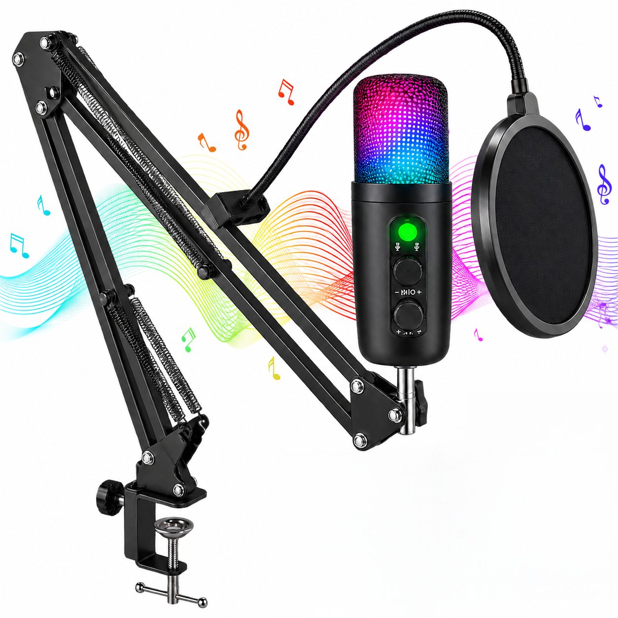 Toomoke Mikrofon USB Mikrofon Set mit Mikrofonarm, Gaming Kondensator RGB (mit Geräuschreduzierung, Stummschaltung und Kopfhörer Monitoring, Type-C-Adapter), (Set, 7-tlg), Streaming-Mikrofon,für Streams & Podcast