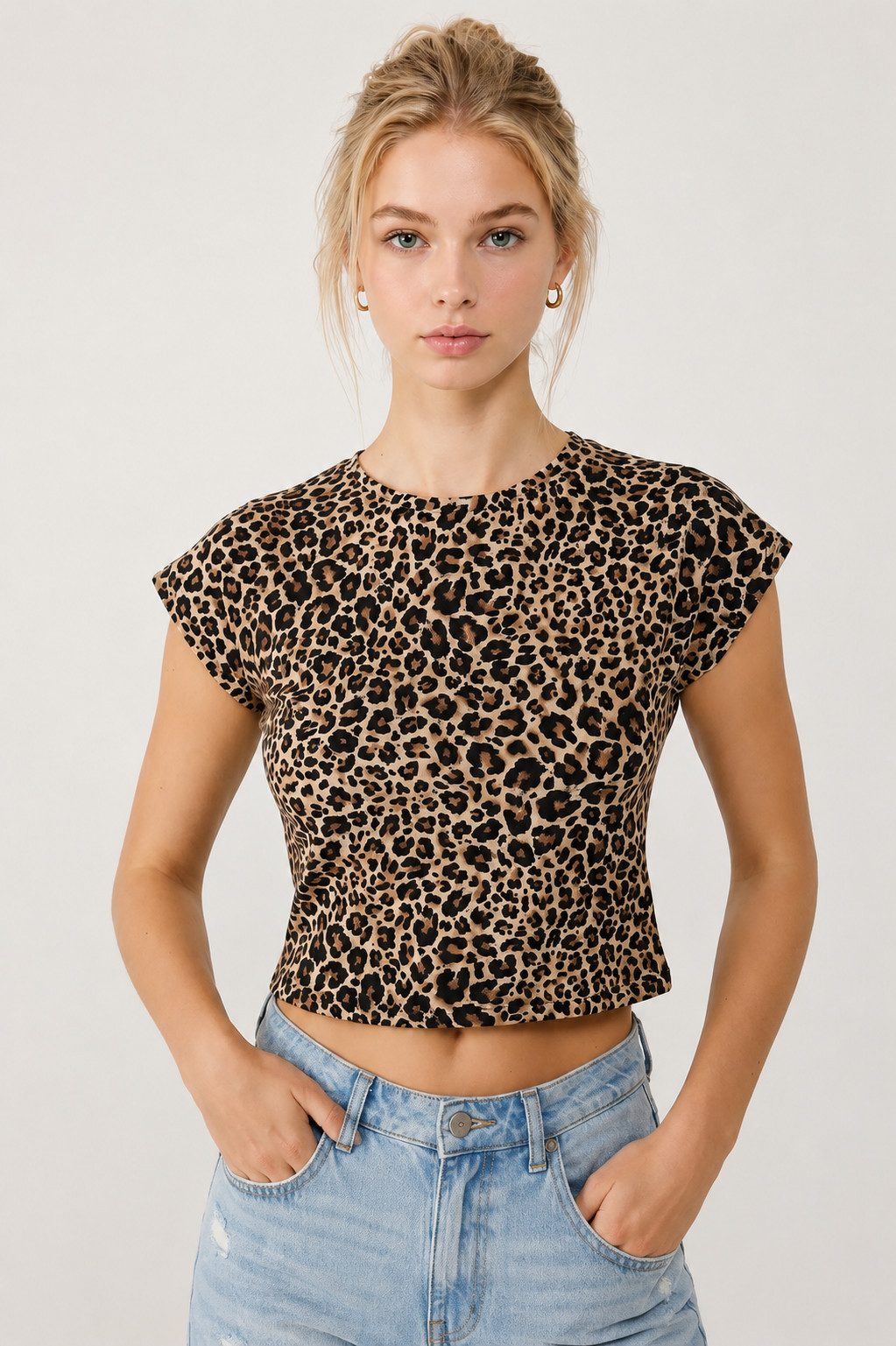T-Shirt Leopardenmuster Kurzarm T-Shirt