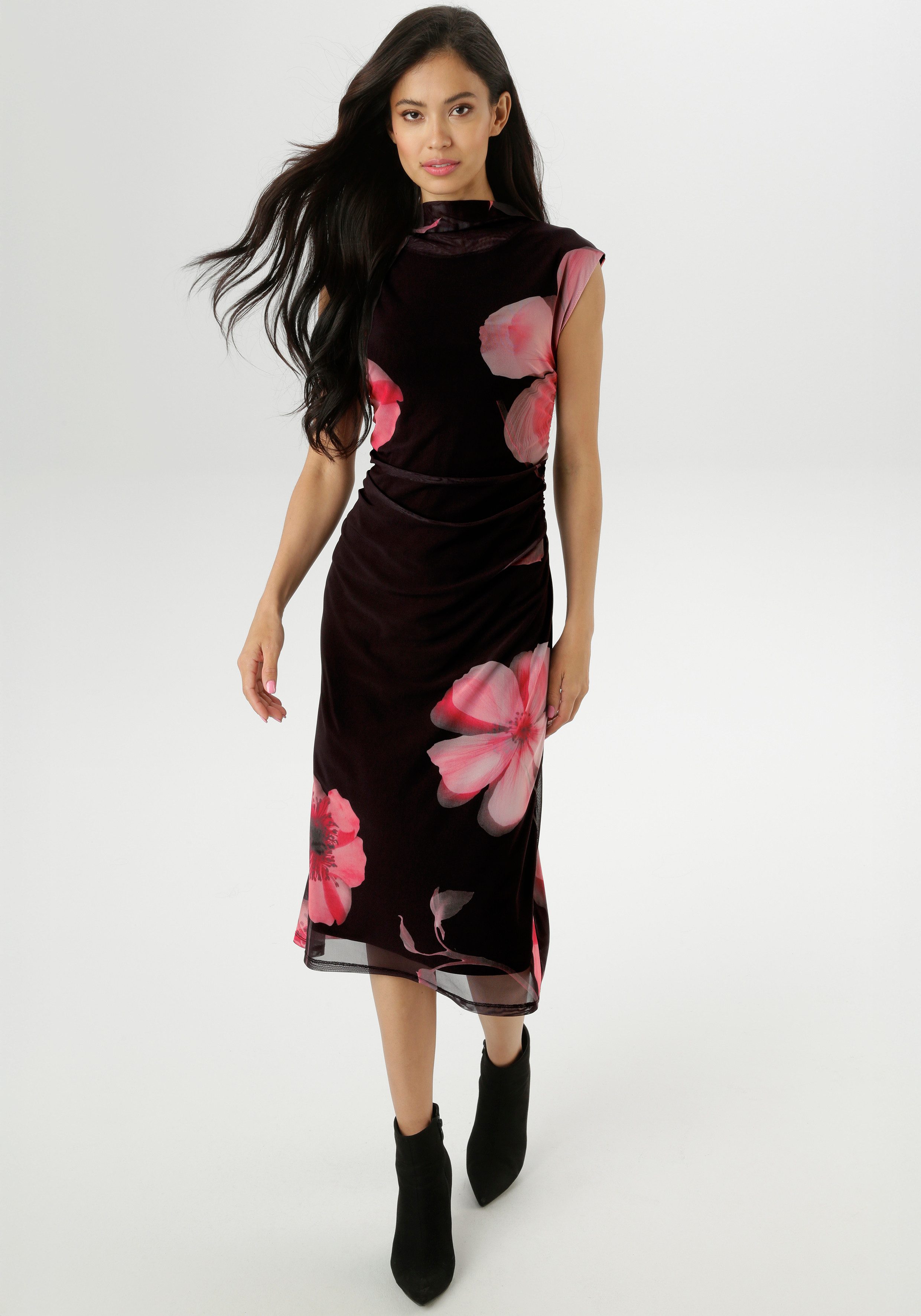 Aniston SELECTED Midikleid In Mesh-Qualiät und im angesagten Blütenprint günstig online kaufen