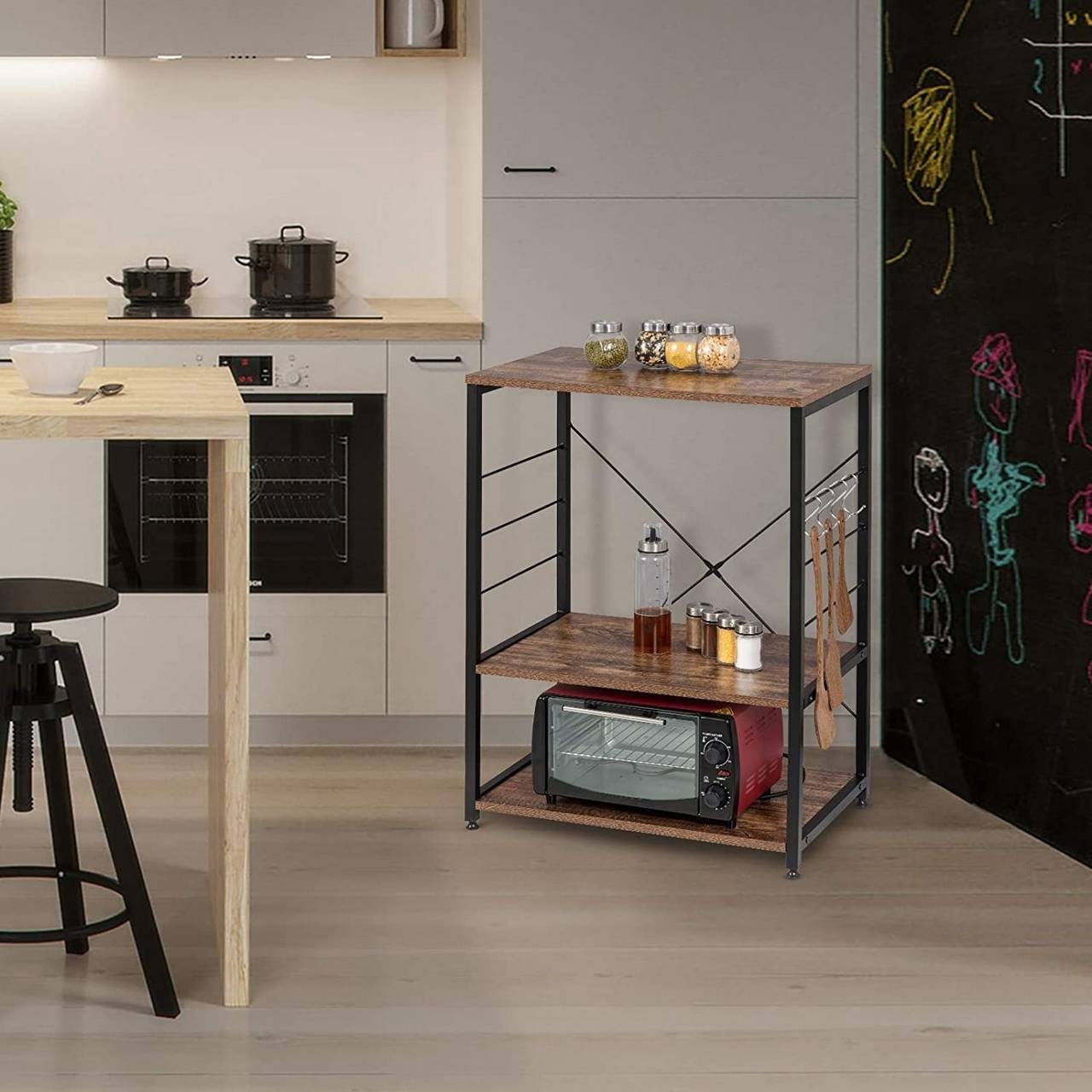 Woltu Standregal, 1-tlg., Standregal aus Holz & Metall mit 3 Ablagen für Kü günstig online kaufen