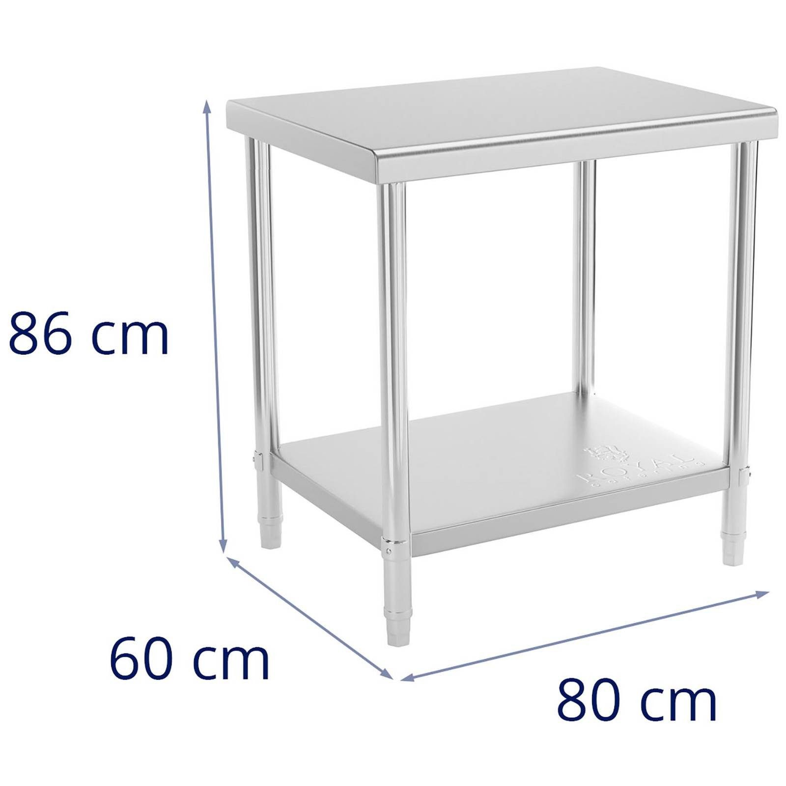 Royal Catering Arbeitstisch 80 x 60 cm Edelstahltisch Zerlegetisch Gastro höhenverstellbar, verschiedene Größen – Bild 5 von 5