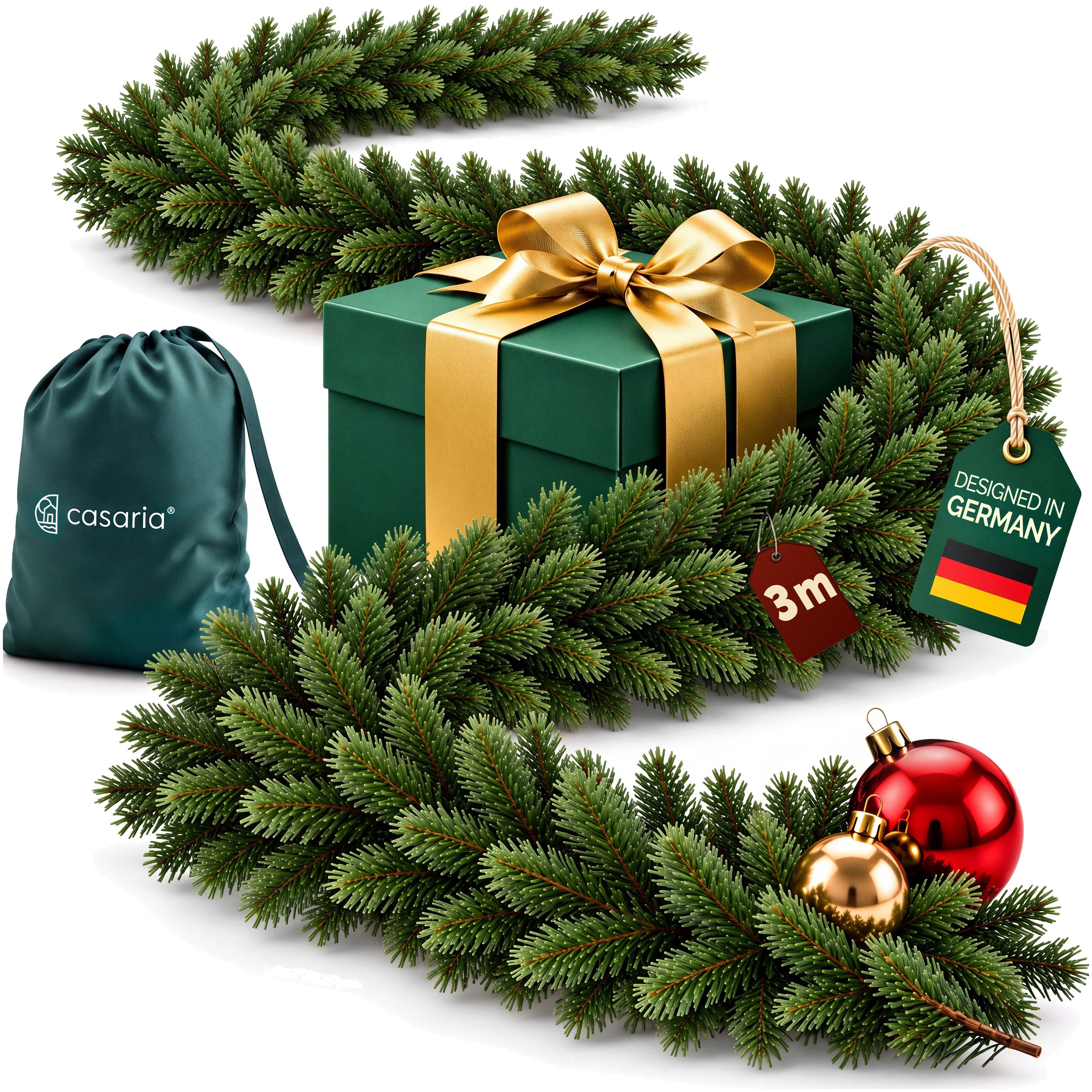 Kunstgirlande, Casaria, Höhe 30 cm, Tannengirlande 3 m, 30 cm breit, naturgetreu, Girlande Weihnachten