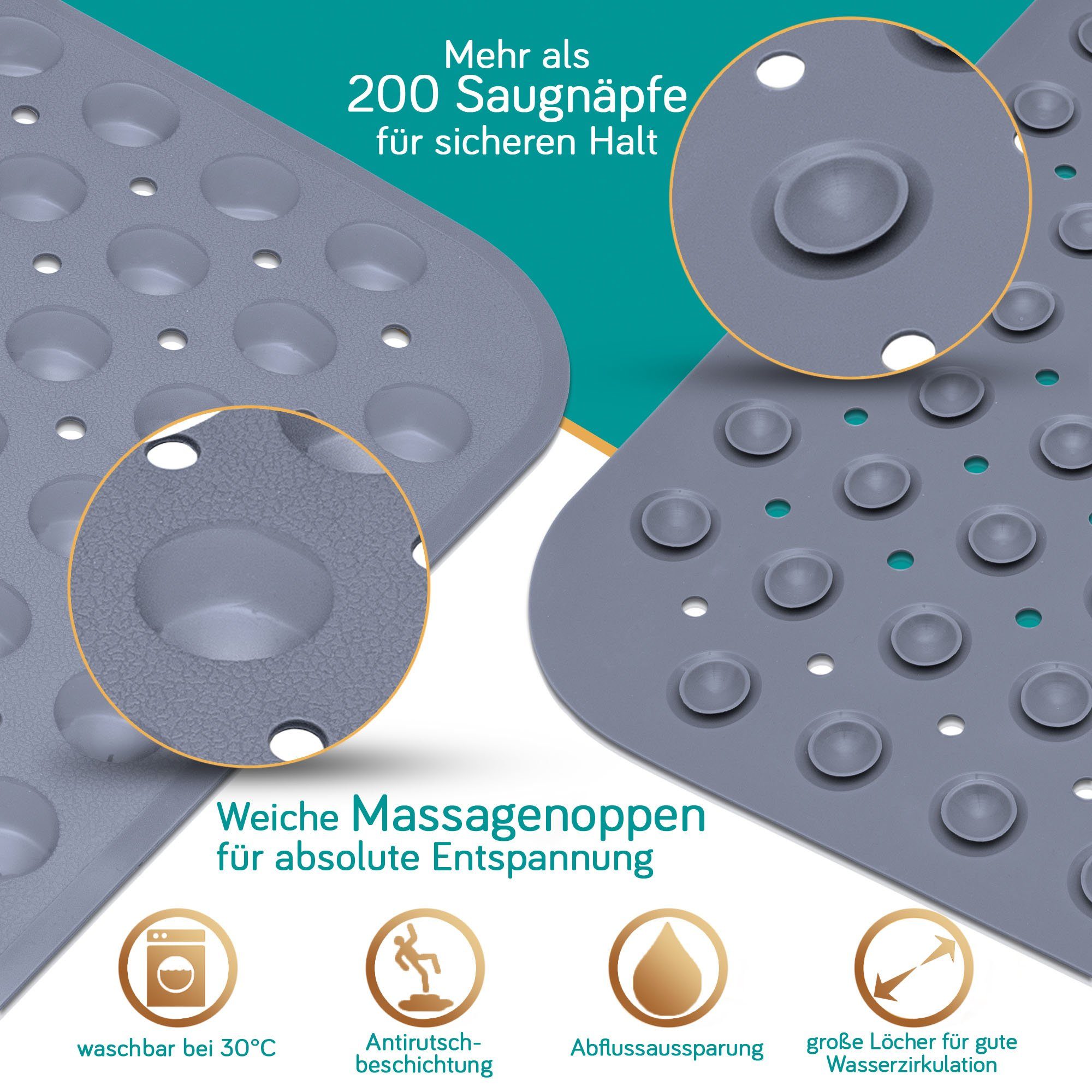 Delluxia Wanneneinlage Badewannenmatte rutschfest für Kinder & Erwachsene, B: 40 cm, L: 100 cm, inkl. Aufhängung, geruchsfrei, schimmelfrei, ohne Weichmacher