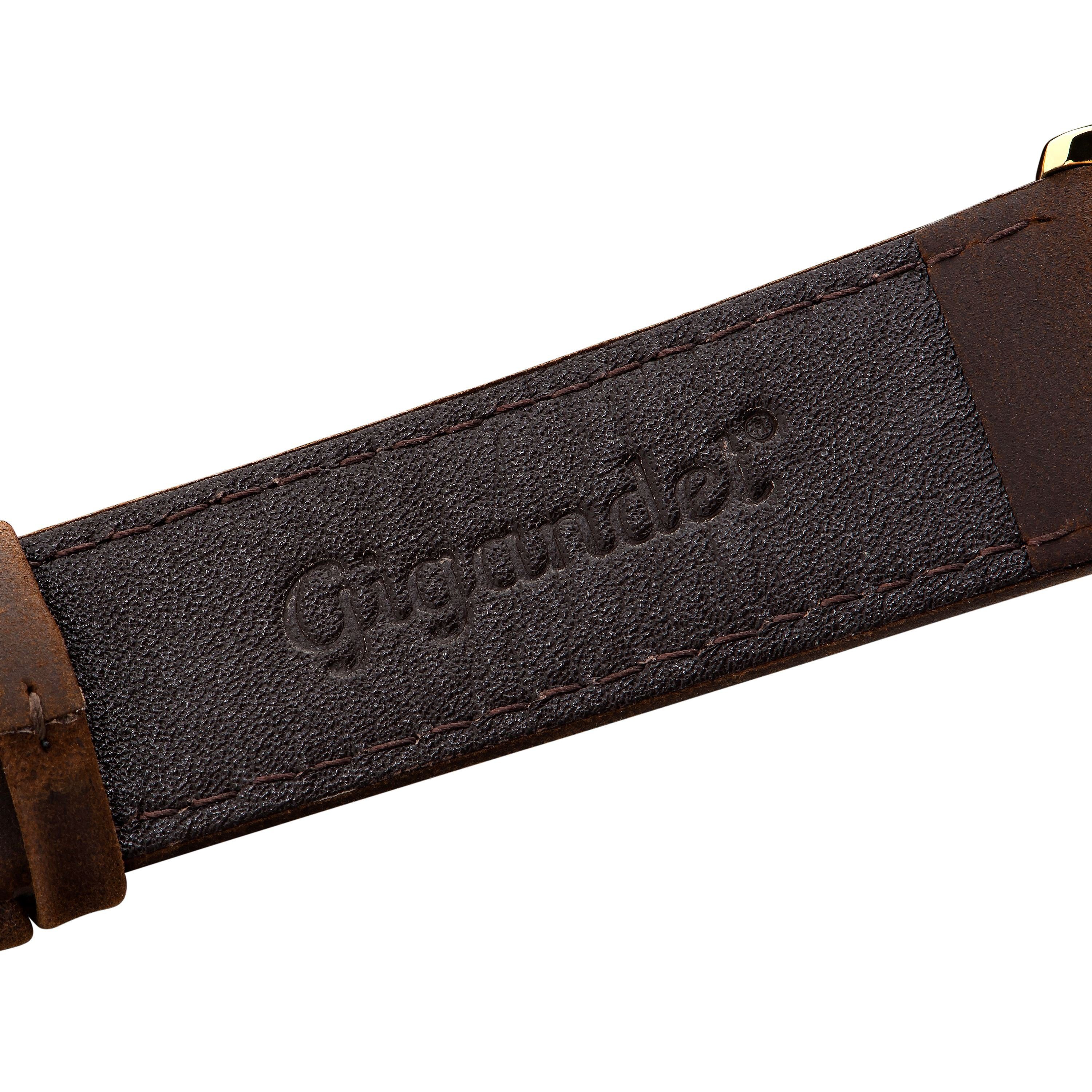 Gigandet Quarzuhr Armbanduhr, Herrenuhr, 24-Std. Anzeige, 42mm, MINIMALISM II G21-002, Mineralglas, 2. Zeitzone, Lederband, 3bar/30m wasserdicht