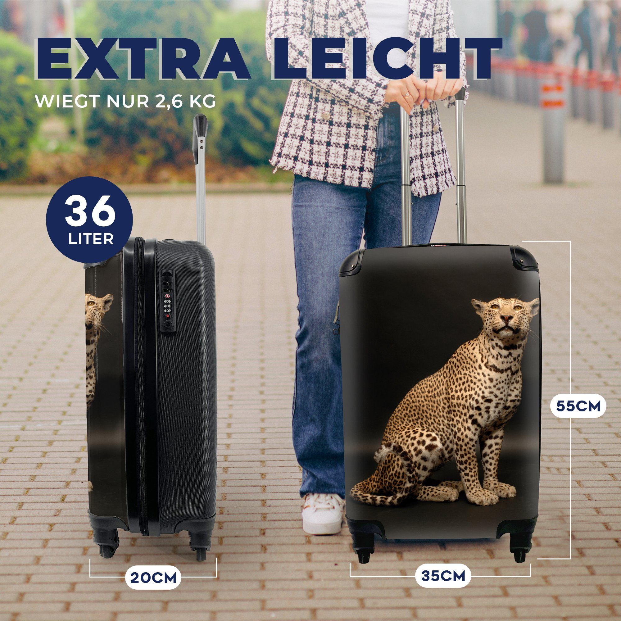 Leopard Ferien, Trolley, - Fleck, Handgepäckkoffer für Reisekoffer Handgepäck MuchoWow 4 Rollen, Reisetasche Tiere - mit rollen,