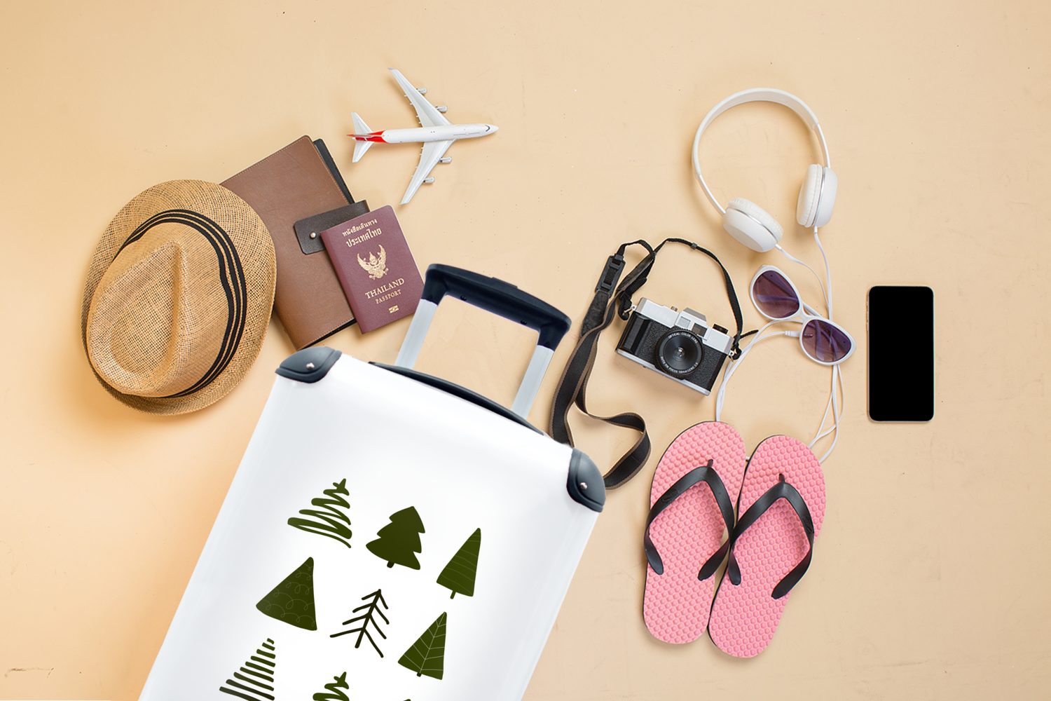 4 Weihnachtsbäume Rollen, rollen, mit MuchoWow Trolley, Reisetasche weiß, Schablonen Reisekoffer - Handgepäck Handgepäckkoffer für Ferien, -