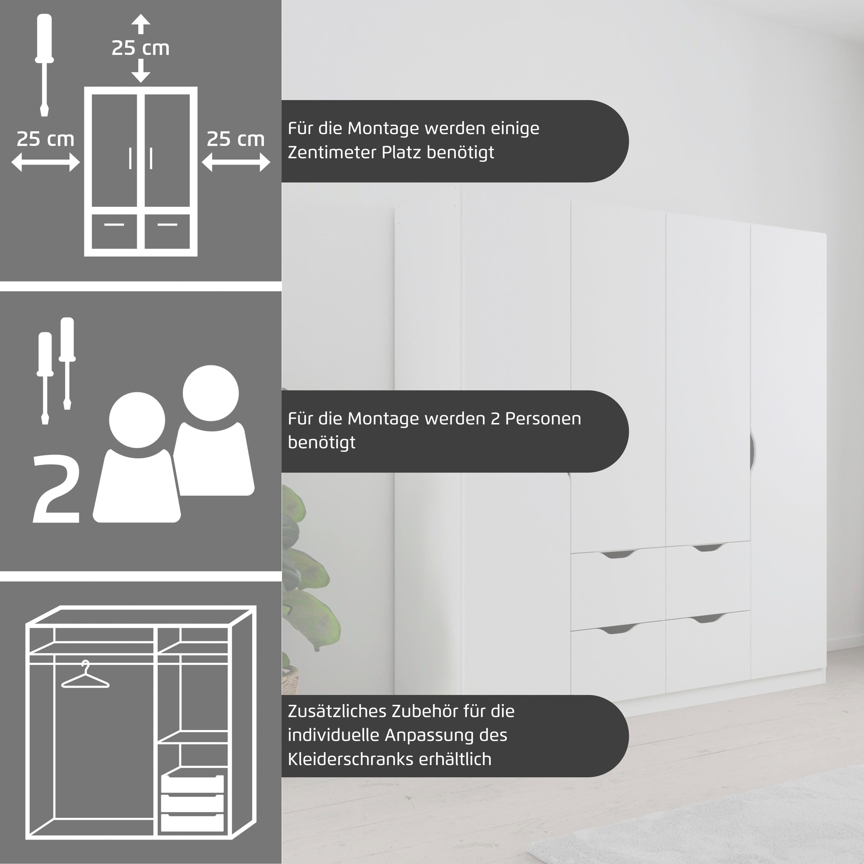 rauch Kleiderschrank Freising geräumiger Schrank Garderobe Schlafzimmerschrank (in 2 Breiten erhältlich TOP ANGEBOT) mit Griffmulden und Schubkästen OTTO´s Choi – Bild 4 von 5
