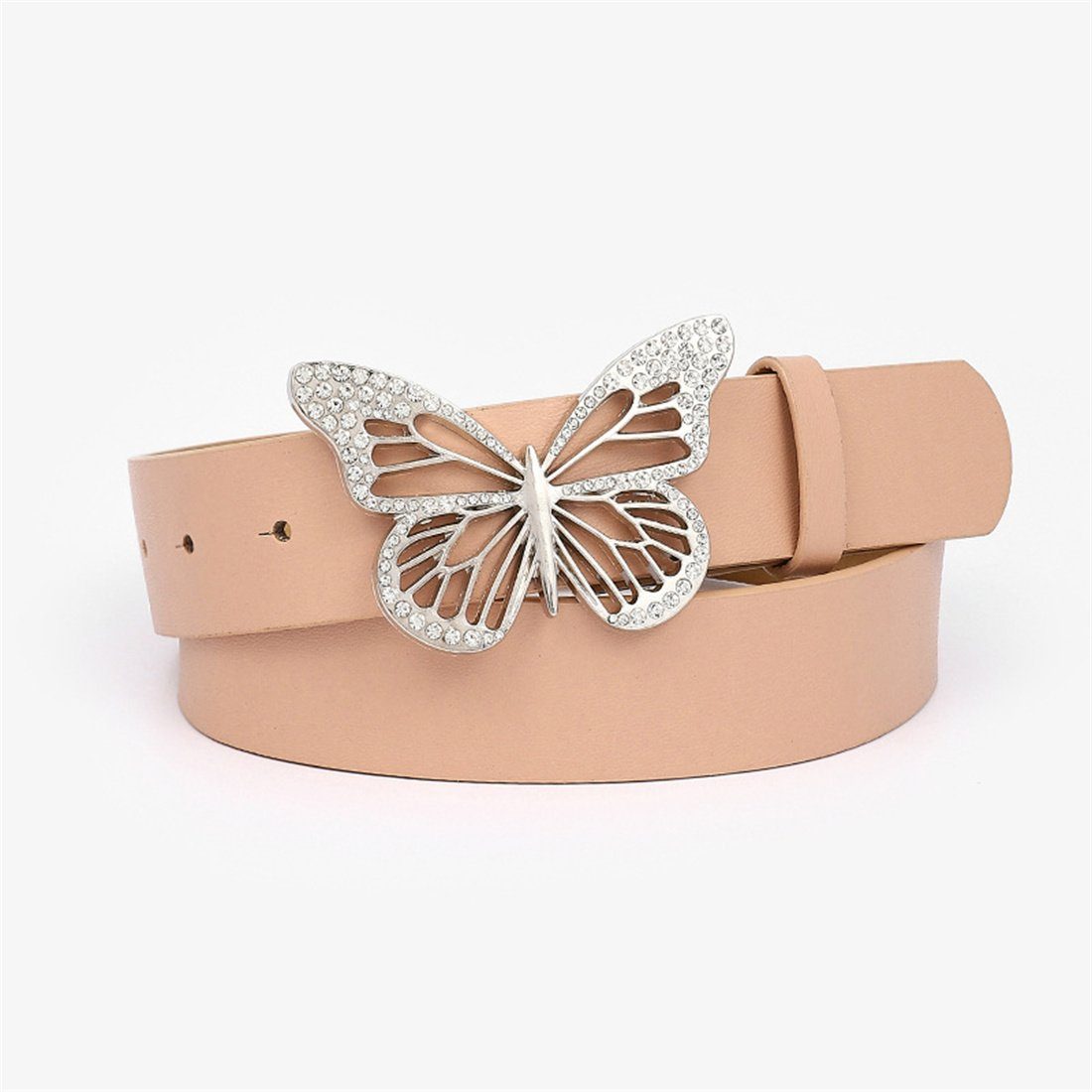 LYDMN Ledergürtel Damen Strassgürtel mit Schmetterlingsschnalle, Mode Gürtel Zubehör Rosa