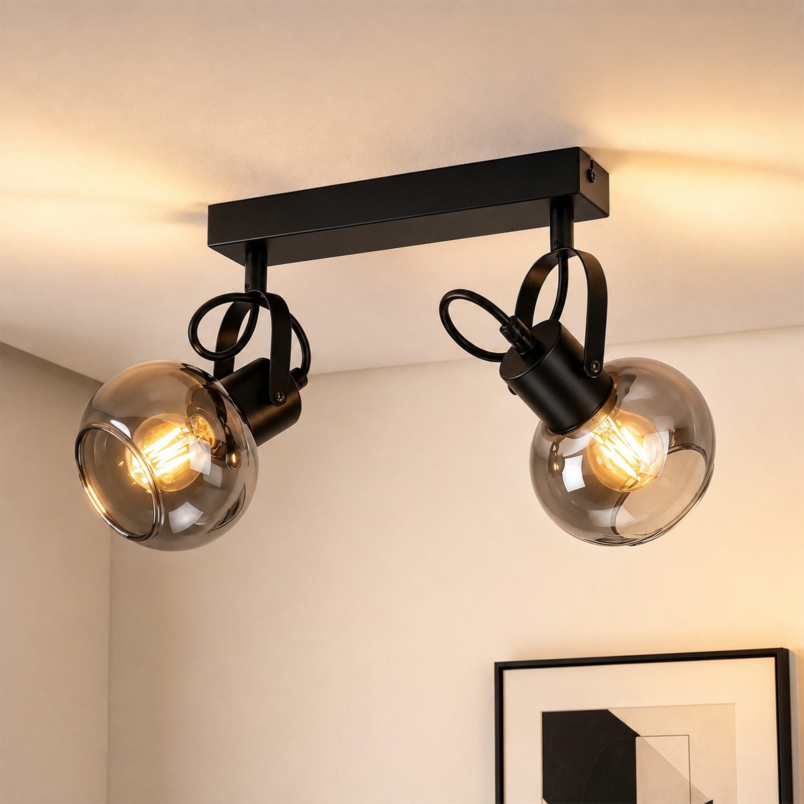 Nettlife Deckenstrahler 1/2/3/4flammig schwarz Vintage Deckenspot rauchgrauem Glas, ohne Leuchtmittel, Deckenspot Retro für Schlafzimmer, Flur, Küche