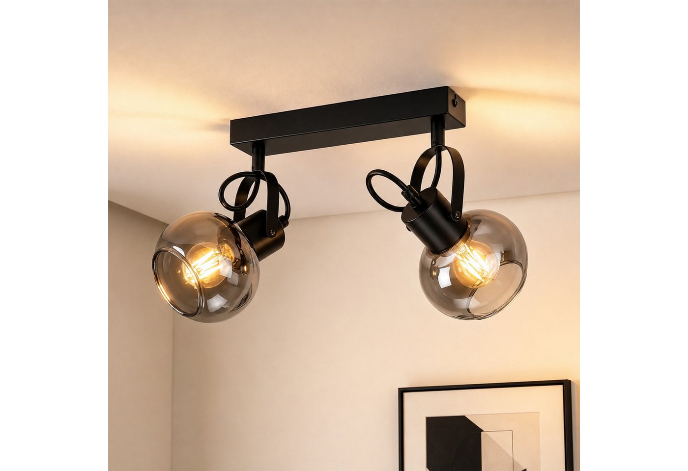 Nettlife Deckenstrahler 1/2/3/4flammig schwarz Vintage Deckenspot rauchgrauem Glas, ohne Leuchtmittel, Deckenspot Retro für Schlafzimmer, Flur, Küche