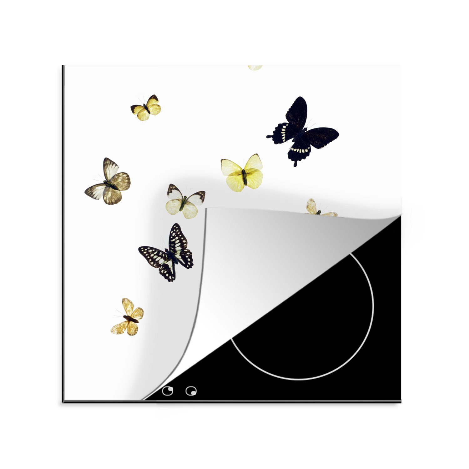 MuchoWow Herdblende-/Abdeckplatte Schmetterlinge auf weißem Hintergrund, Vinyl, (1 tlg), 78x78 cm, Ceranfeldabdeckung, Arbeitsplatte für küche
