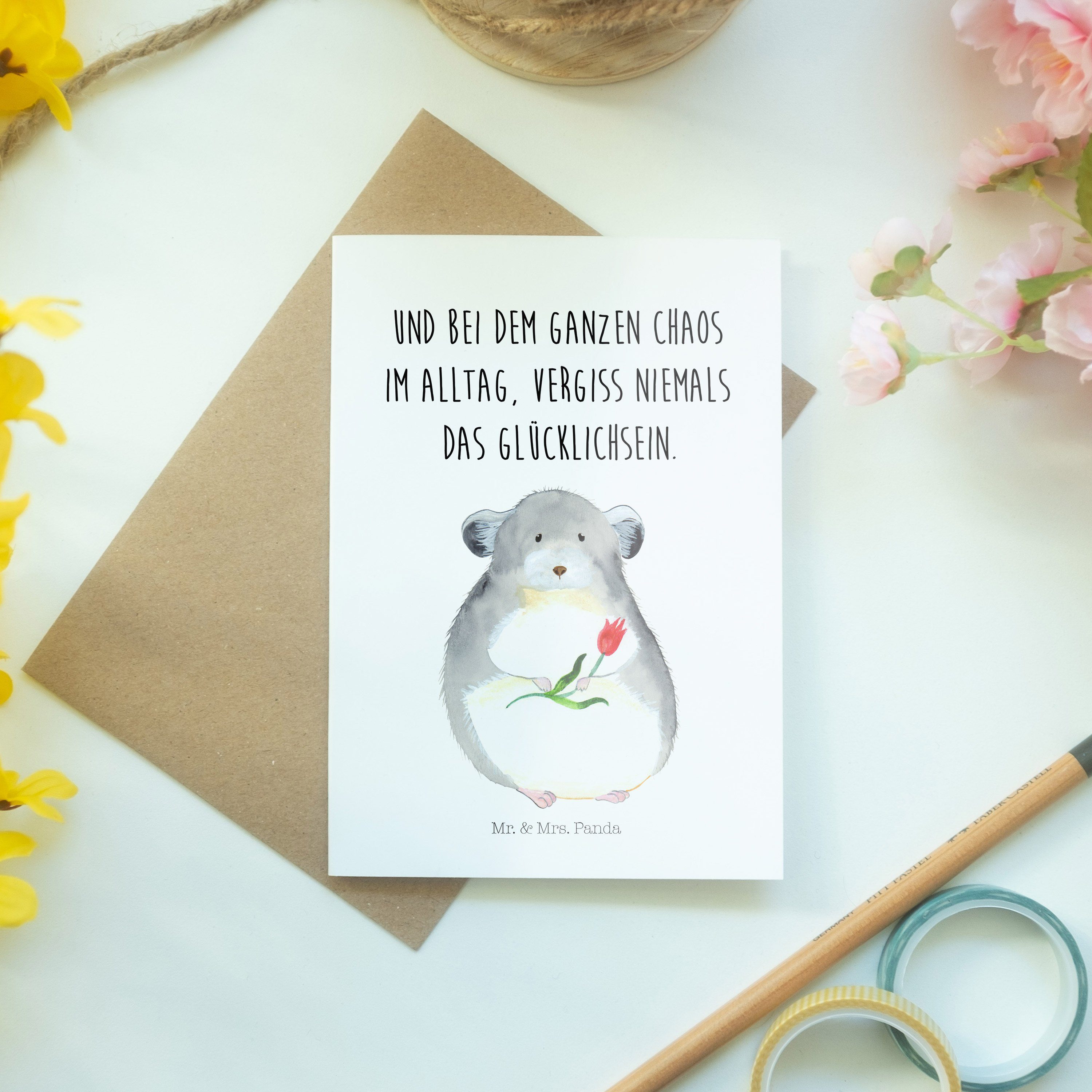 Grußkarte Geschenk, Mrs. Laune, Büroalltag, - Glück Weiß Mr. & Panda Blume mit Gute - Chinchilla