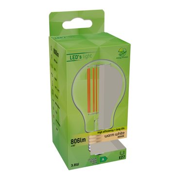 LED's light LED-Leuchtmittel 0620165 LED Birne, E27, E27 3,8W warmweiß Klar A60 - 50.000h Haltbarkeit
