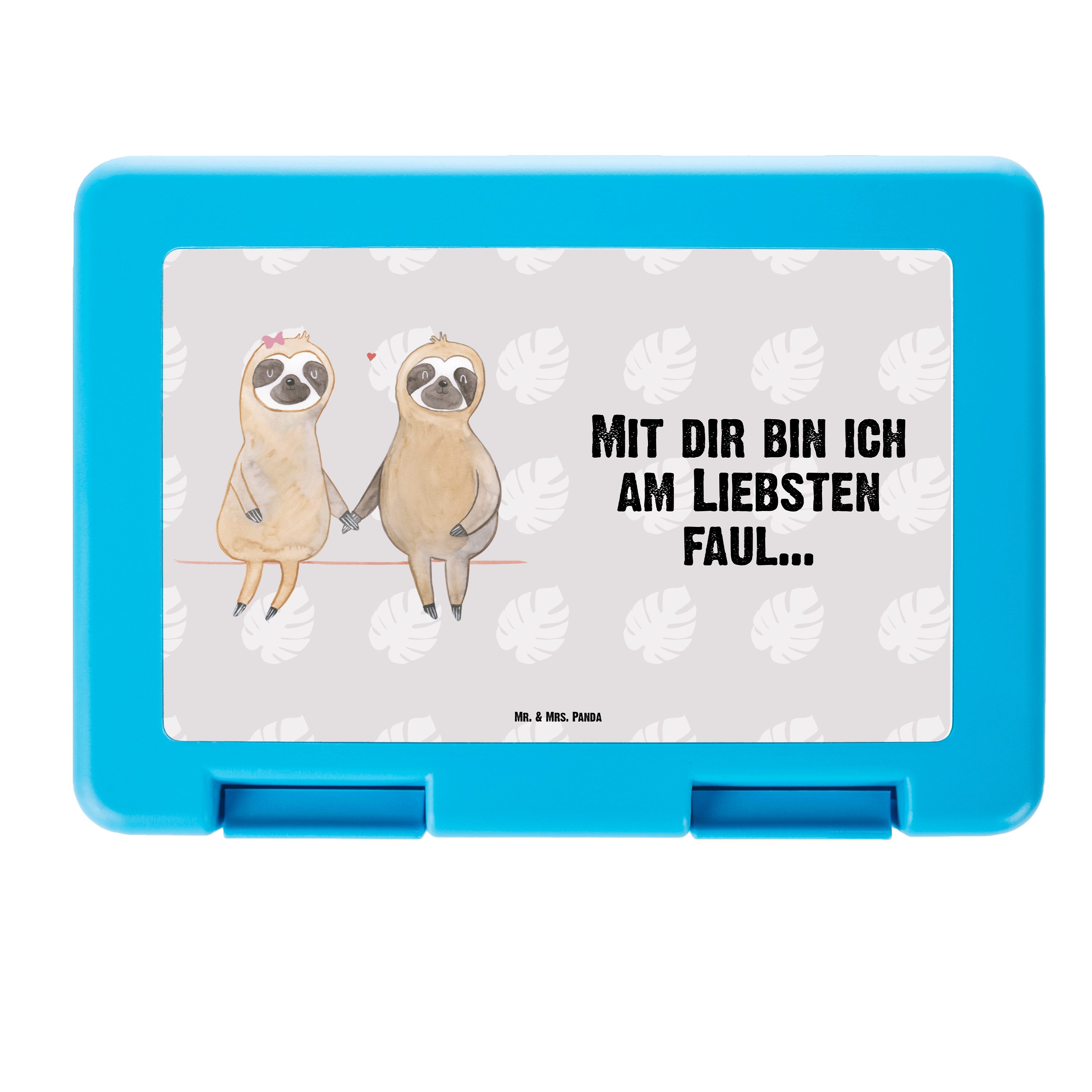 Mr. & Mrs. Panda Butterdose Faultier Pärchen - Grau Pastell - Geschenk, Faultier Geschenk, Liebe, Premium Kunststoff, (1-tlg), Sicherer Doppelverschluss