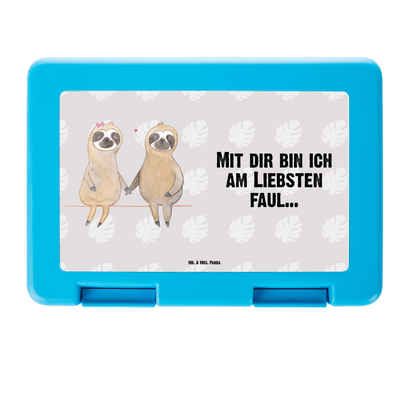 Mr. & Mrs. Panda Butterdose Faultier Pärchen - Grau Pastell - Geschenk, Faultier Geschenk, Liebe, Premium Kunststoff, (1-tlg), Sicherer Doppelverschluss