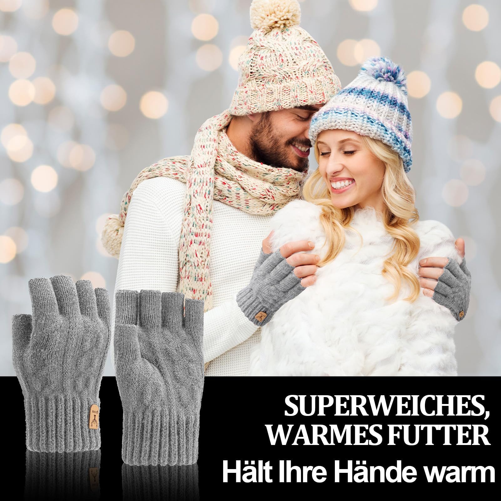 Fingerlose Handschuhe Thermo Winterhandschuhe Stric Produktbild-Vorschau 3