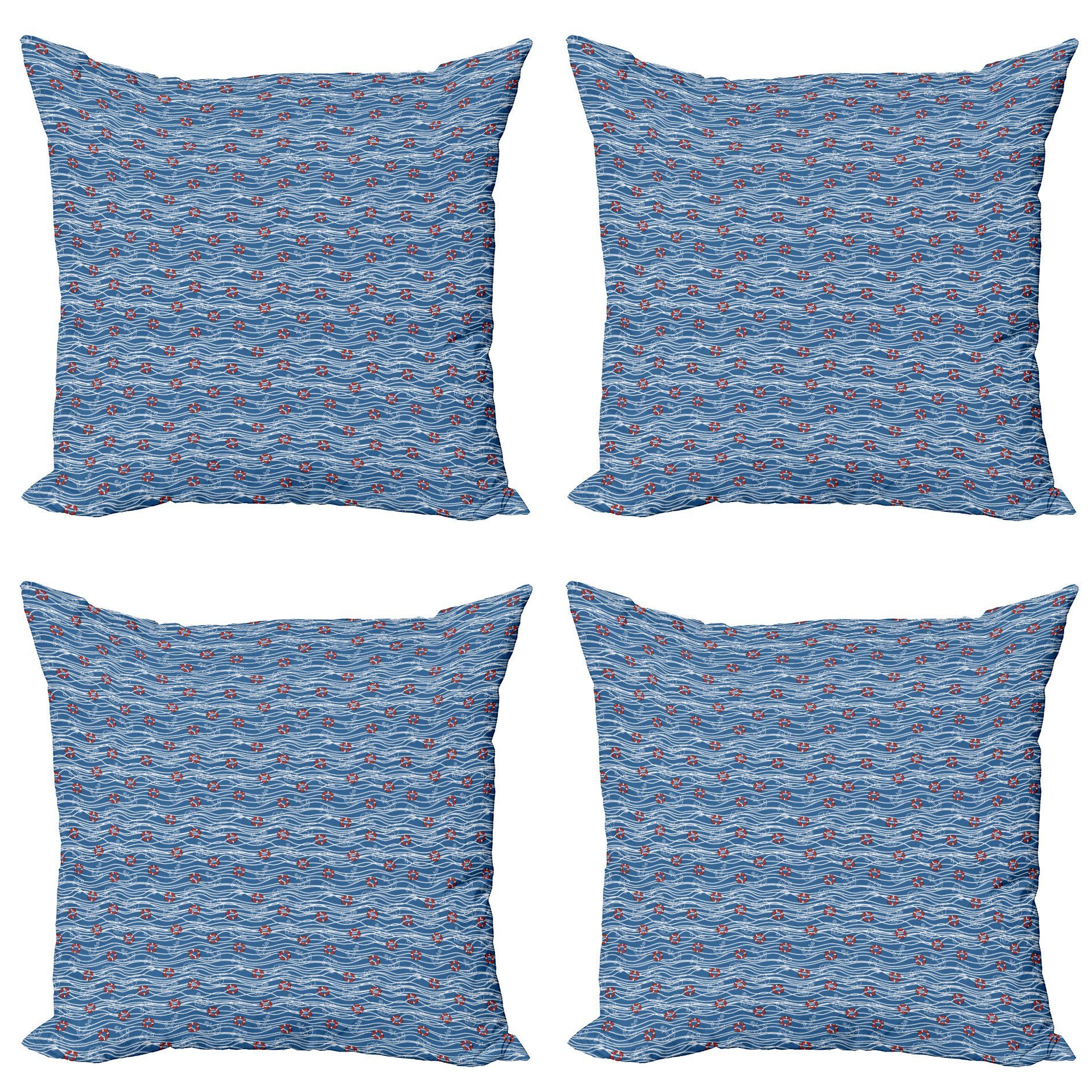 Kissenbezüge Modern Accent Doppelseitiger Digitaldruck, Abakuhaus (4 Stück), Nautisch Lifebuoys Blue Sea Waves