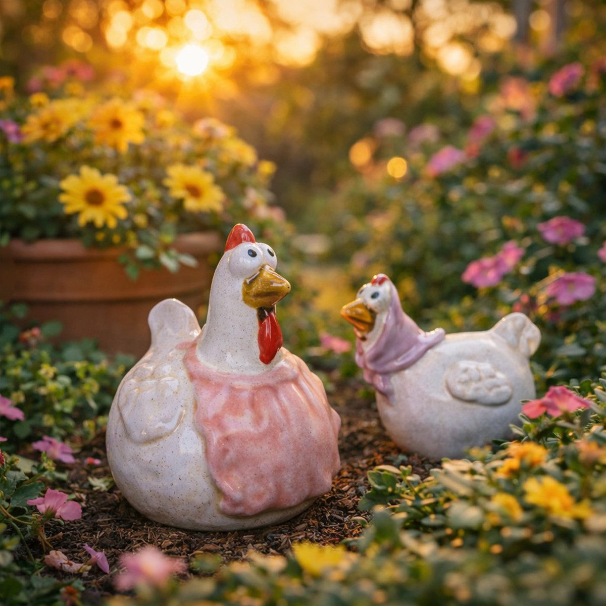 Florists Products Osterhase Dekorative Hühnerfiguren aus Keramik für Osterdeko und, 2 Stück