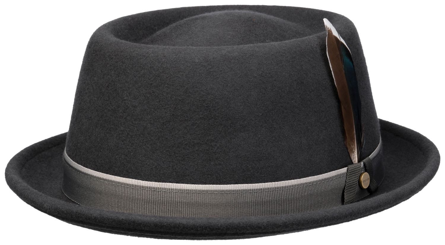 Stetson Filzhut Pork Pie Woolfelt knautschbar aus Wolle mit Zierfeder