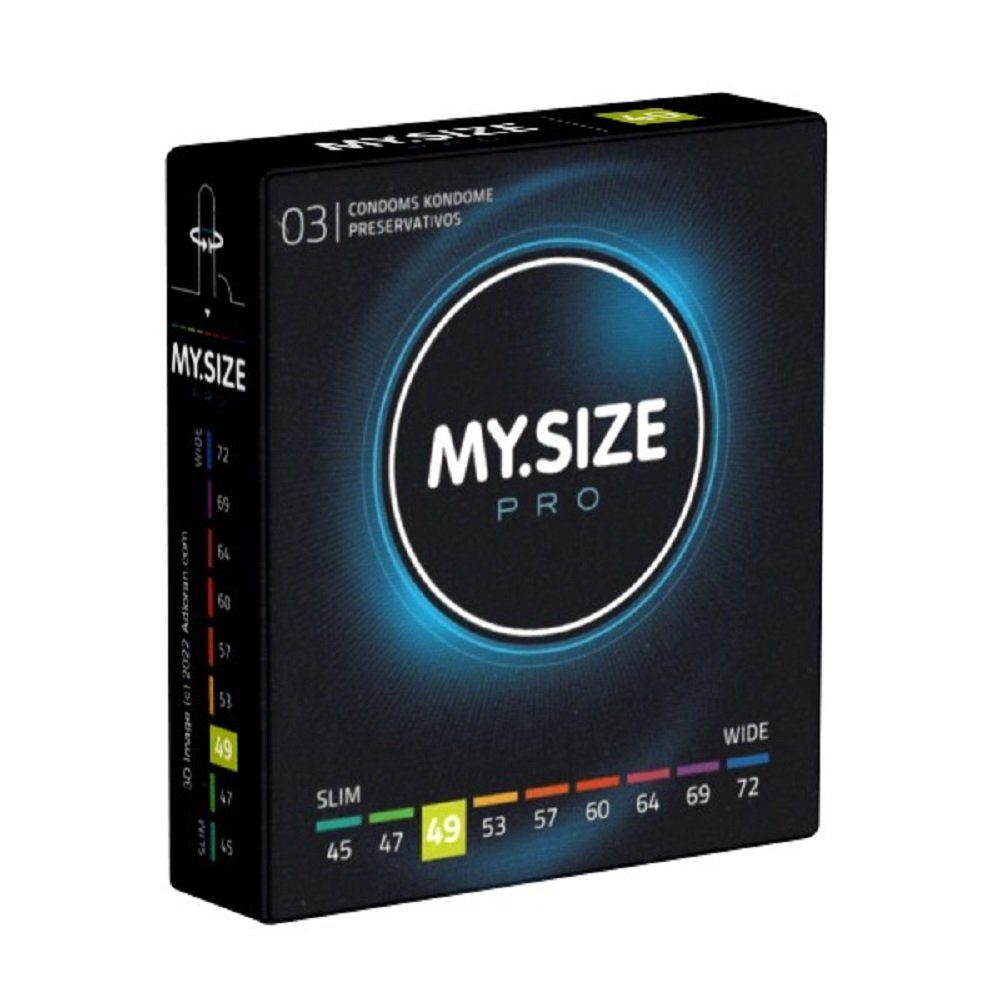 MY.SIZE Kondome PRO 49mm Packung mit, 3 St., Maßkondome, Kondome für besten Tragekomfort und Sicherheit, die neue Generation MY.SIZE Kondome