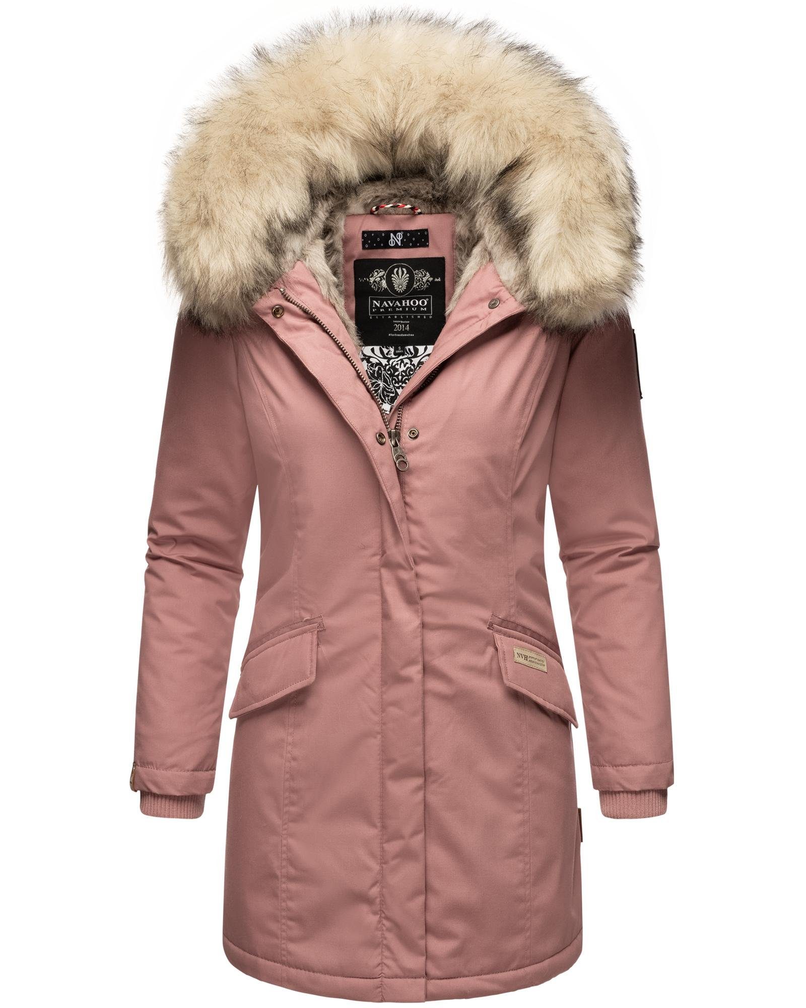 Navahoo Wintermantel Cristal stylischer Damen Winterparka mit Kunstfell-Kapuze