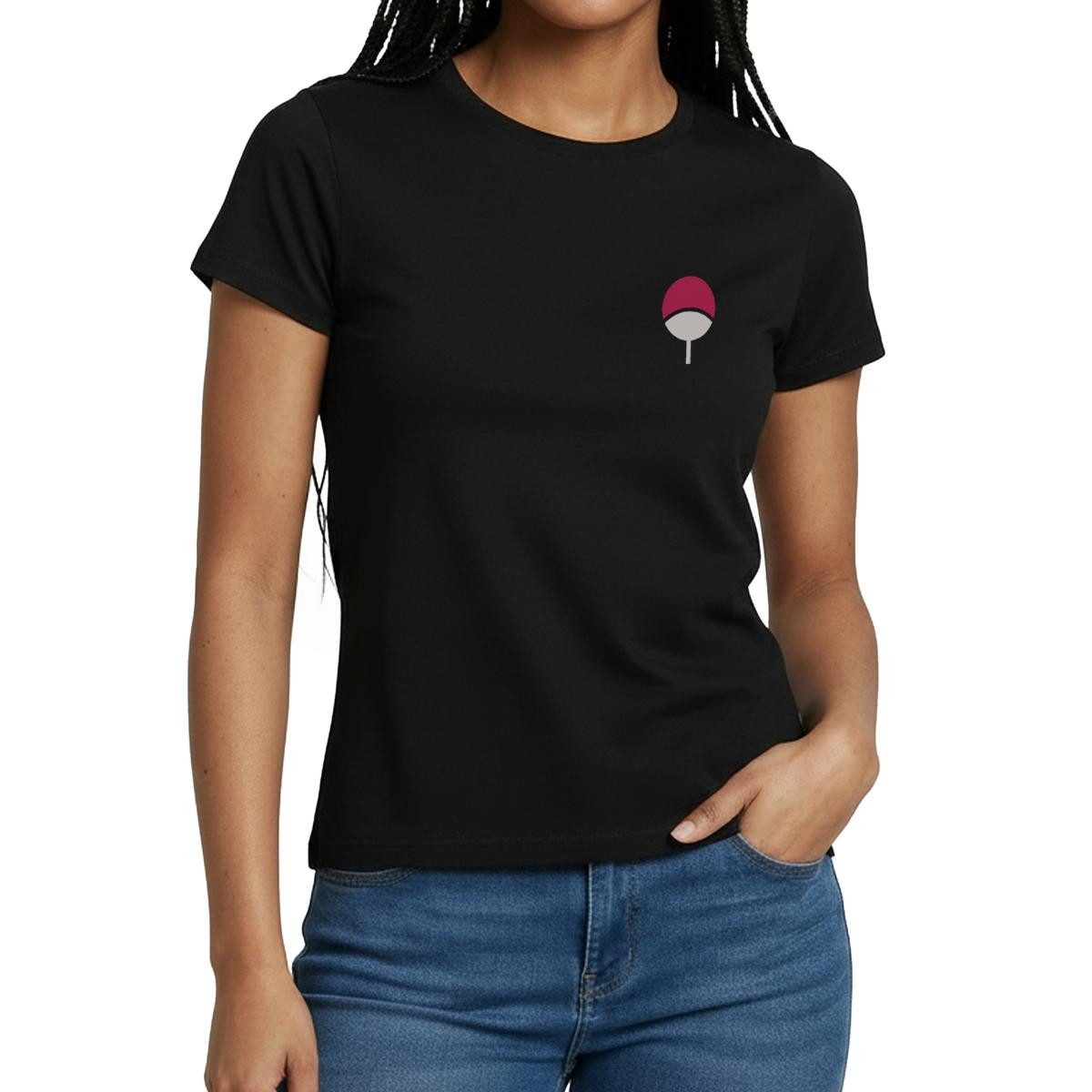 Spreadshirt T-Shirt Naruto Brustlogo Des Uchiha-Clan Frauen T-Shirt (1-tlg) Slim Fit, fällt klein aus