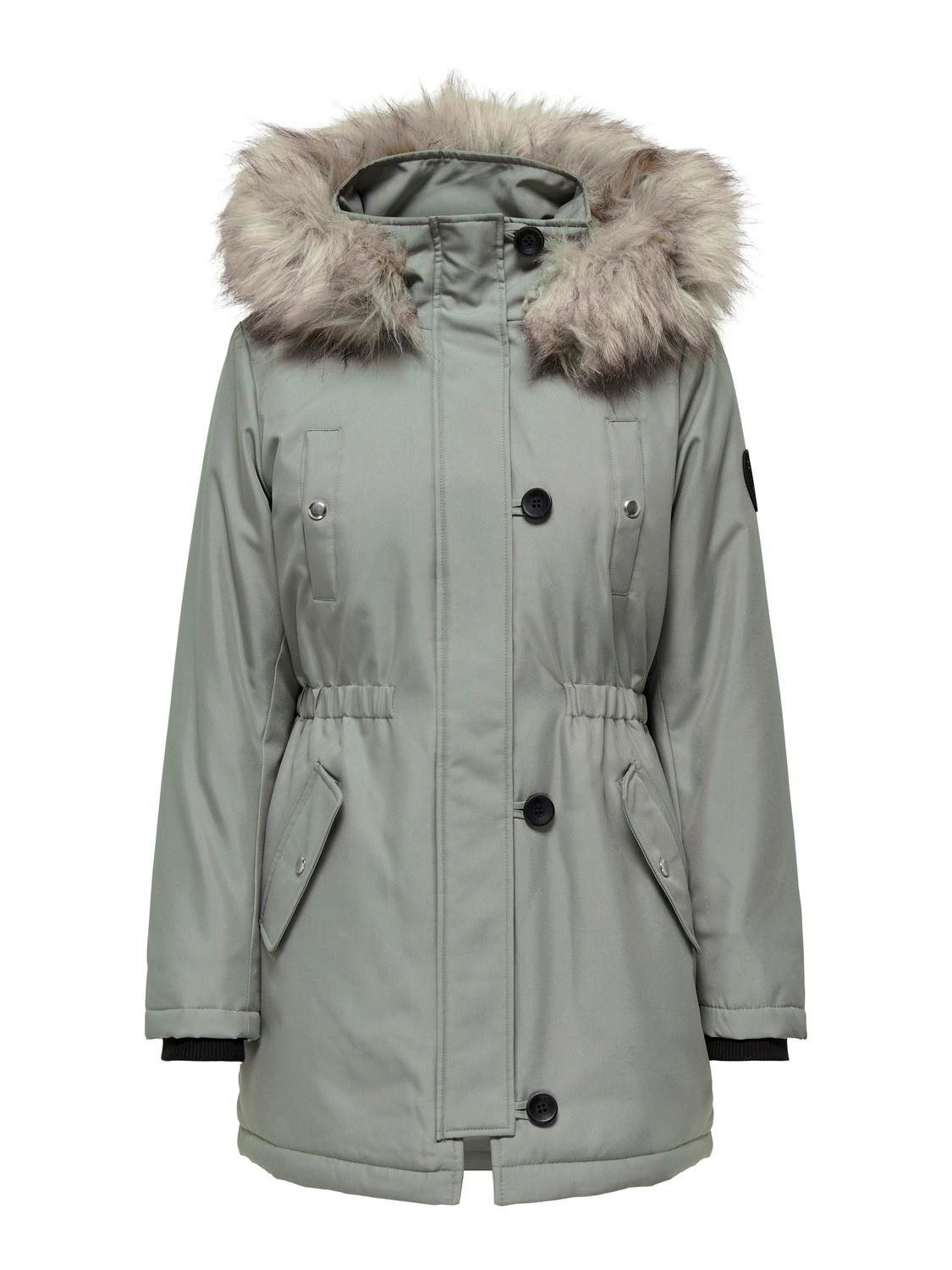 ONLY Winterjacke Only Damen Winter-Jacke OnlIris einfarbiger Parka Mantel Fellkapuze