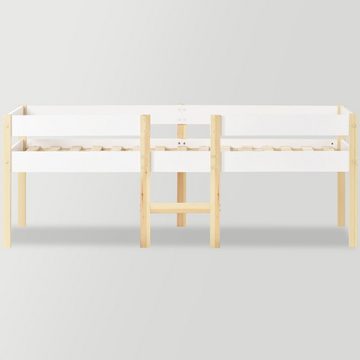 WISHDOR Kinderbett Kinder Bett Jugendbett Kinderhaus Holzbett Massivholzbett 90x200 cm (mit Lattenrost und Rausfallschutz aus Kiefer Holz), Haus Bett für Mädchen & Jungen Kindern