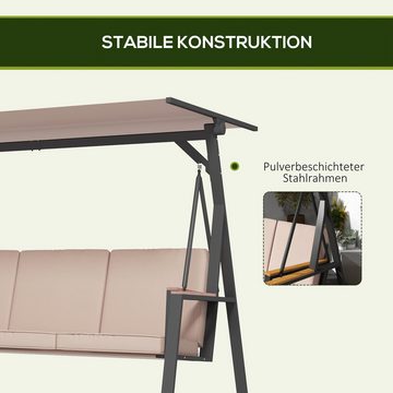 Outsunny Hollywoodschaukel Schaukelbank mit Kissen, Verstellbarem Dach, 3-Sitzer, Verstellbares Dach, Schaukel, 1 tlg., Gartenschaukel, für Garten, Balkon, Khaki