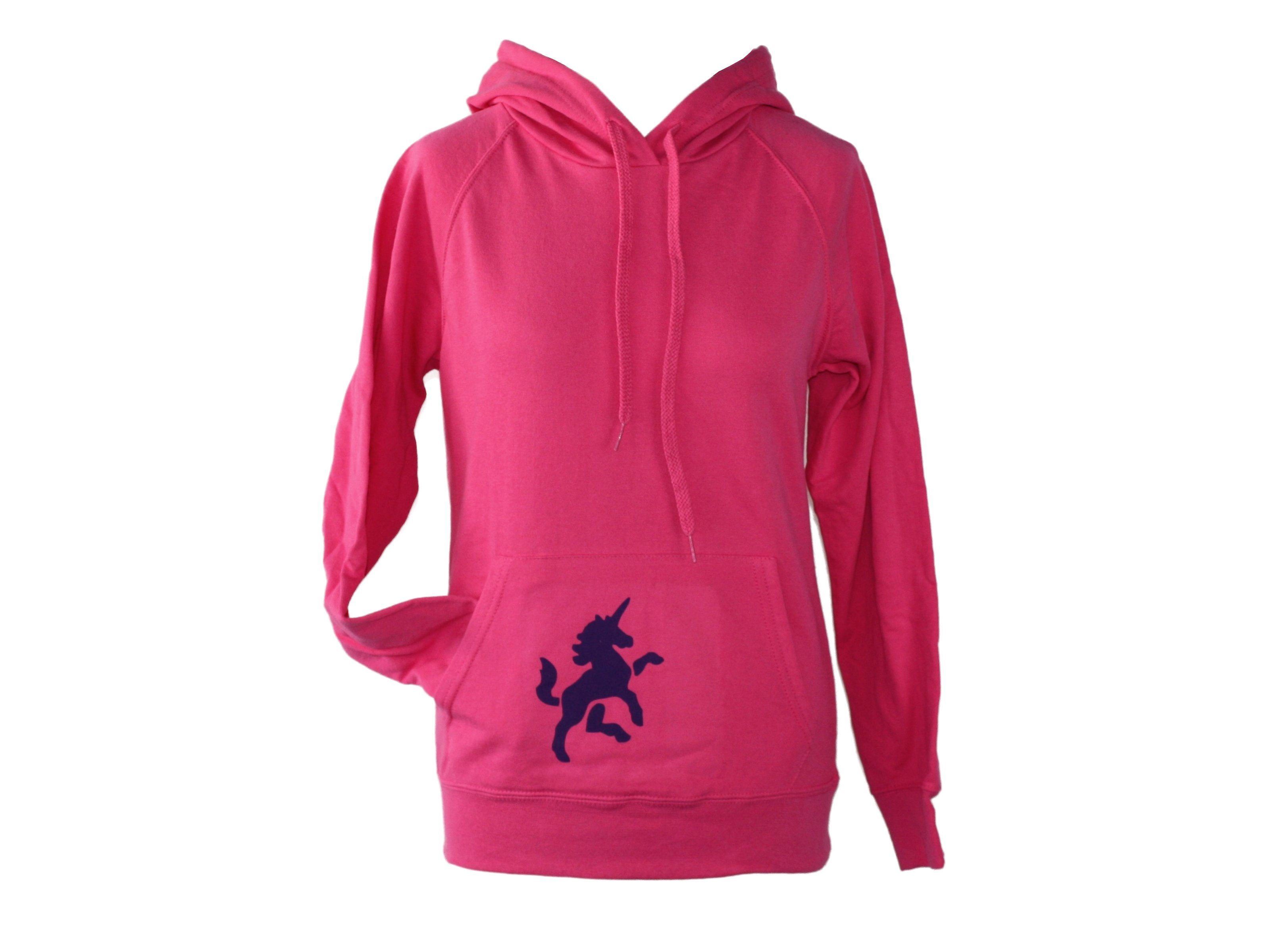 dunkle design Hoodie Flockdruck Farben nach Wahl Bauchtasche Pink Einhorn Lila