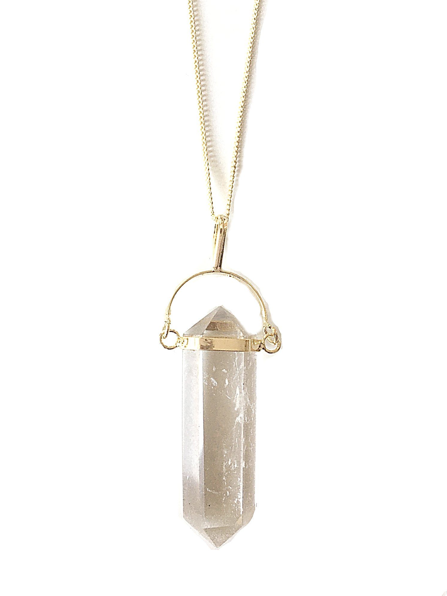 Crystal and Sage Jewelry Kette mit Anhänger Bergkristall Halskette Pendel vergoldet, echter Bergkristall aus fairem Handel
