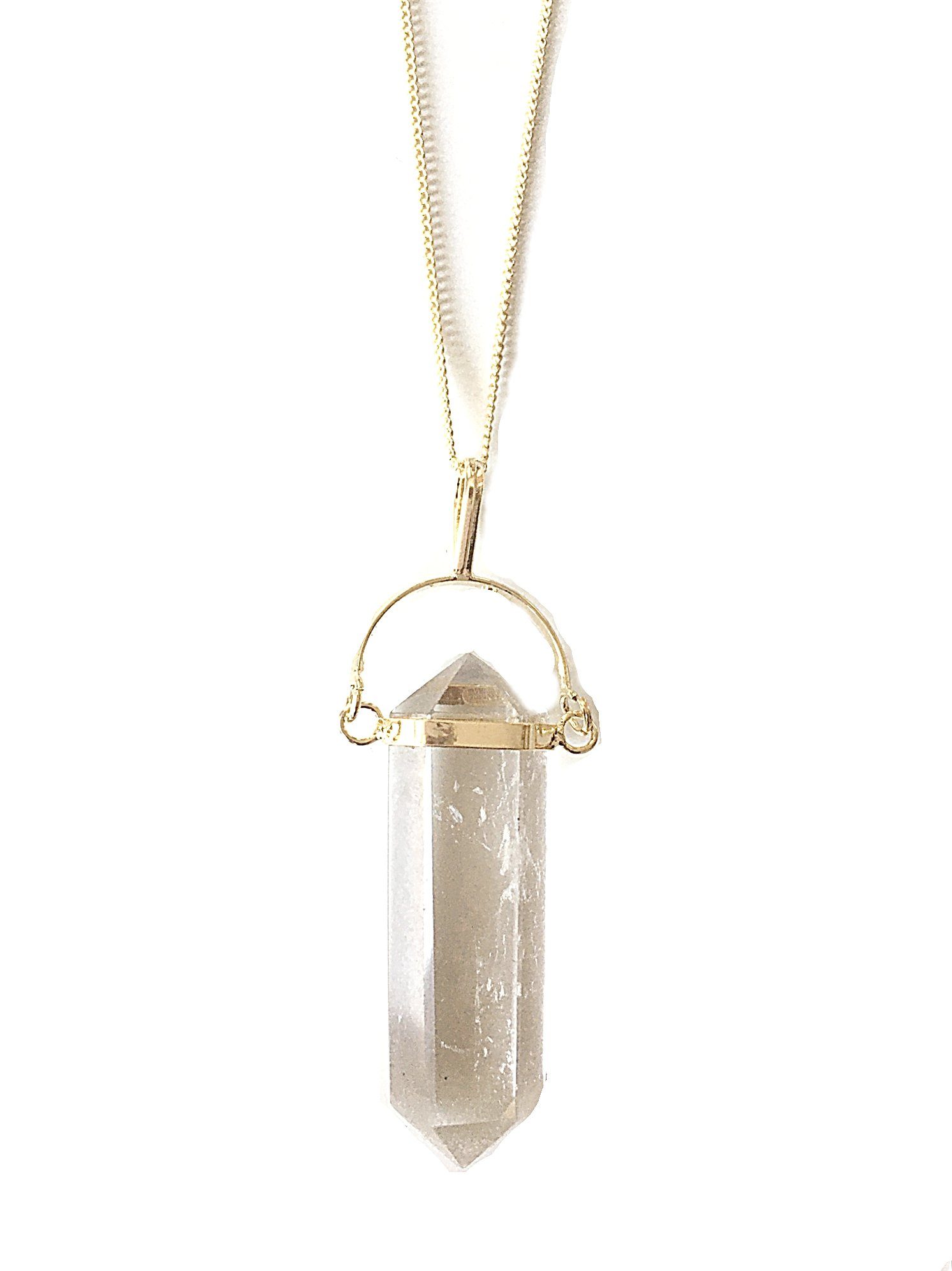 Crystal and Sage Jewelry Kette mit Anhänger Halskette mit vergoldetem  Bergkristall Pendel