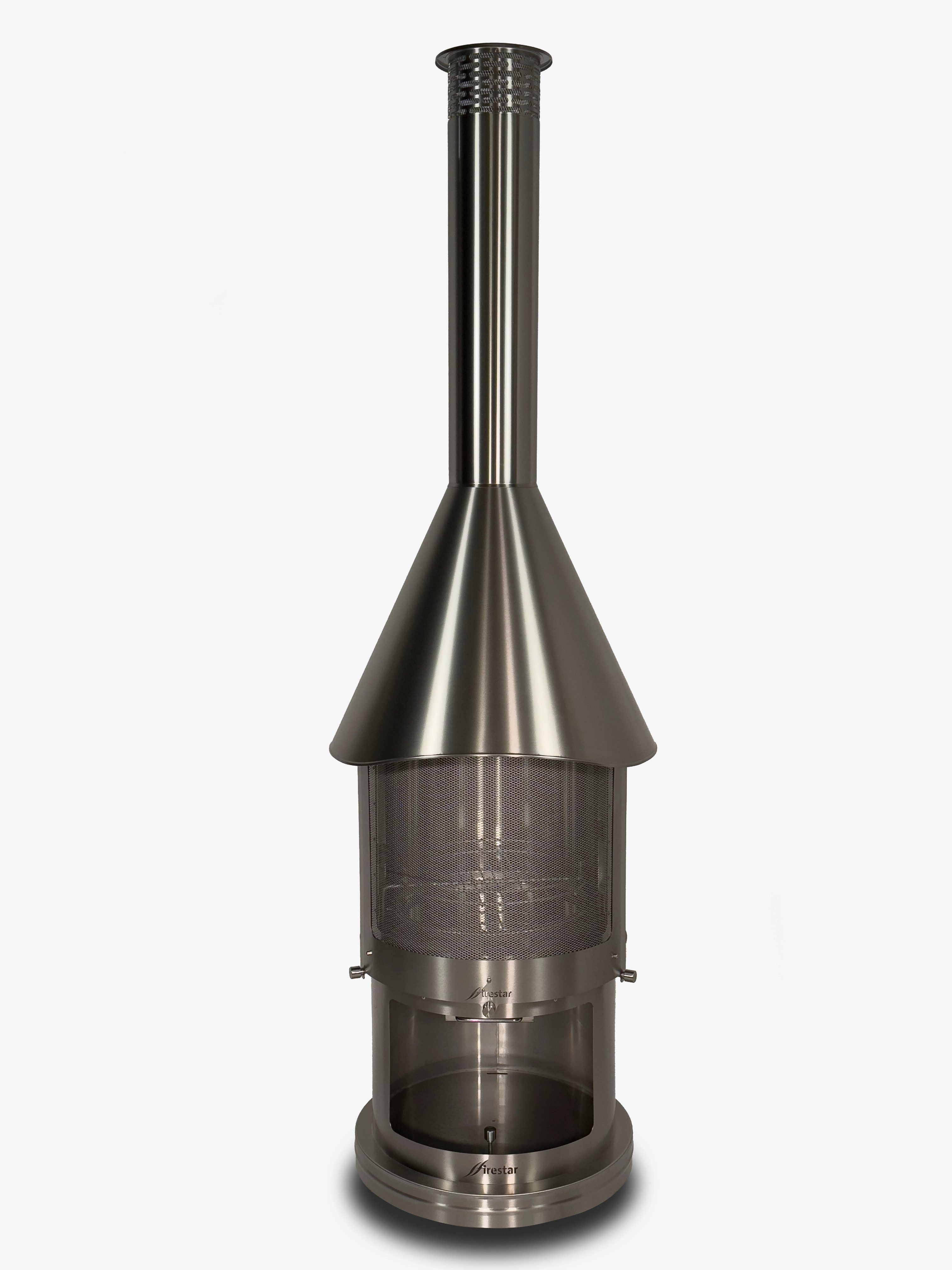 Firestar Gartenkamine Grillkamin DN 650 Swing 3. Generation NEU Edelstahl gebürstet Grillkamin Kamin, inklusive Grillrost und Fettschutzpfanne