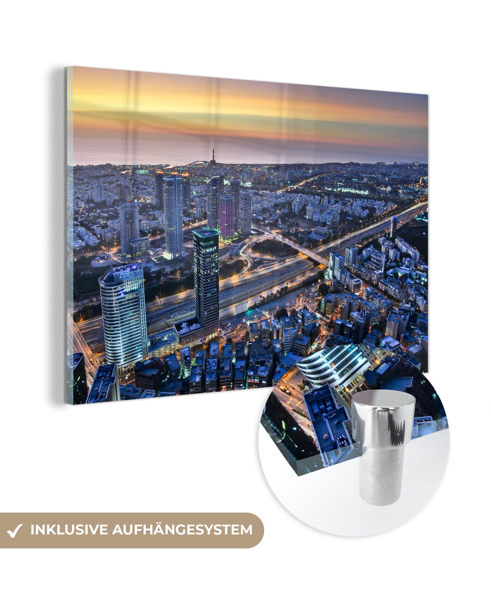 MuchoWow Acrylglasbild Tel Aviv bei Sonnenuntergang, (1 St), Acrylglasbilder Wohnzimmer & Schlafzimmer