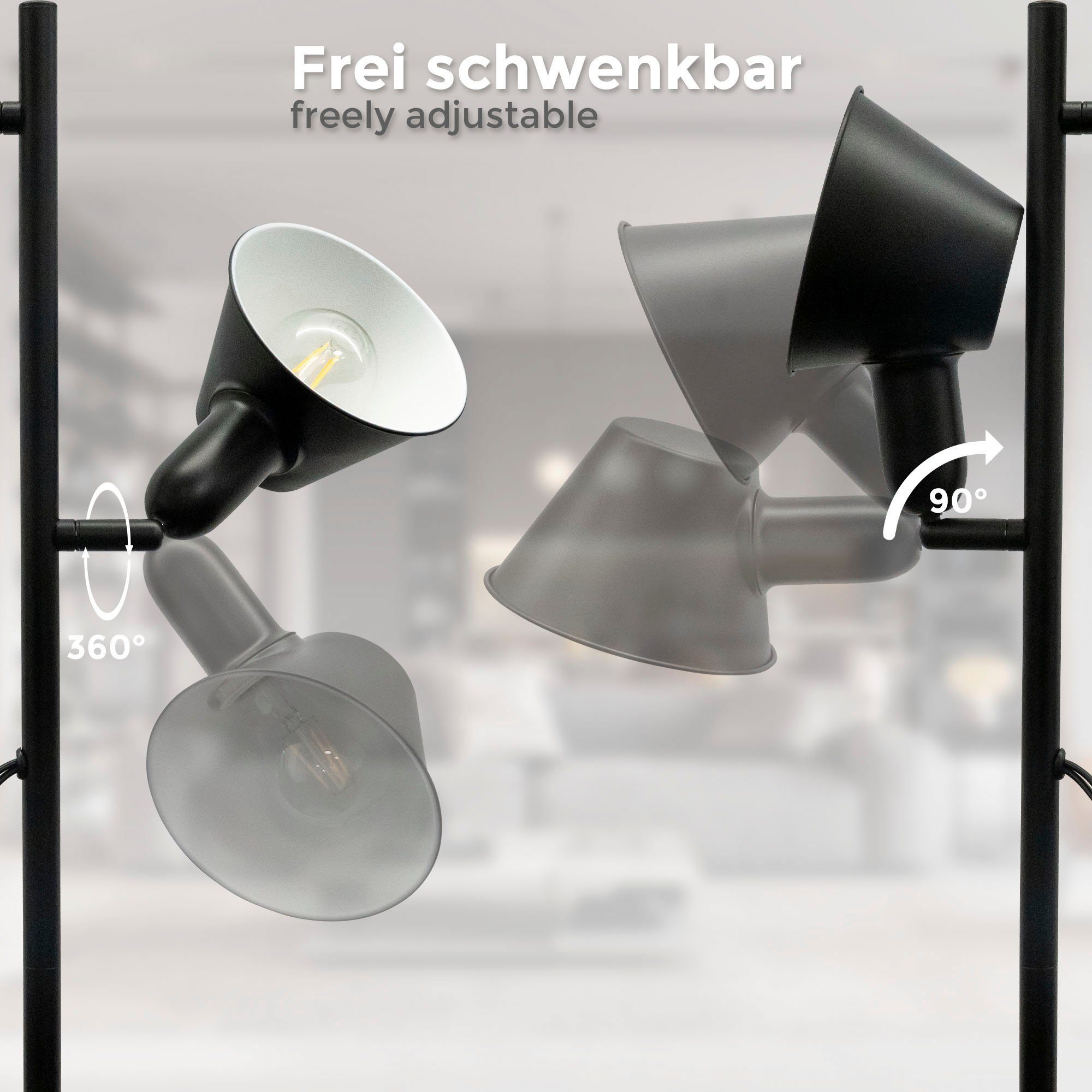 2x Design-Stehlampe, RGB, Doppel-Kippschalter, inkl. Stehlampe BK_ST1556 H: ohne Leuchtmittel, E27-Fassung, Schwarz, 142,5cm Metall, B.K.Licht