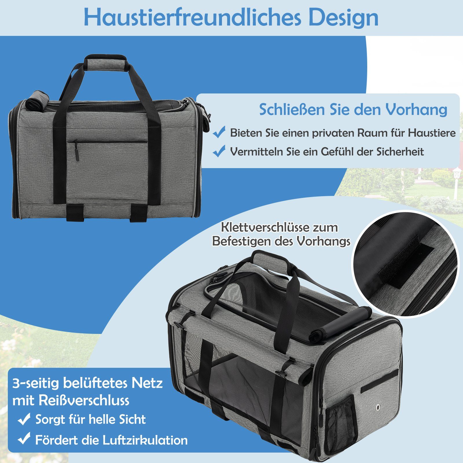 COSTWAY Tiertransportbox Transporttasche bis 30,00 kg, doppelseitig & faltbar