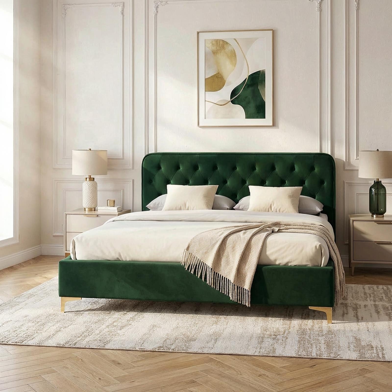 CARO-Möbel Polsterbett GLAMOUR, Polsterbett Doppelbett 140x200 cm Bettgestell Rahmen Samtbezug Barocks