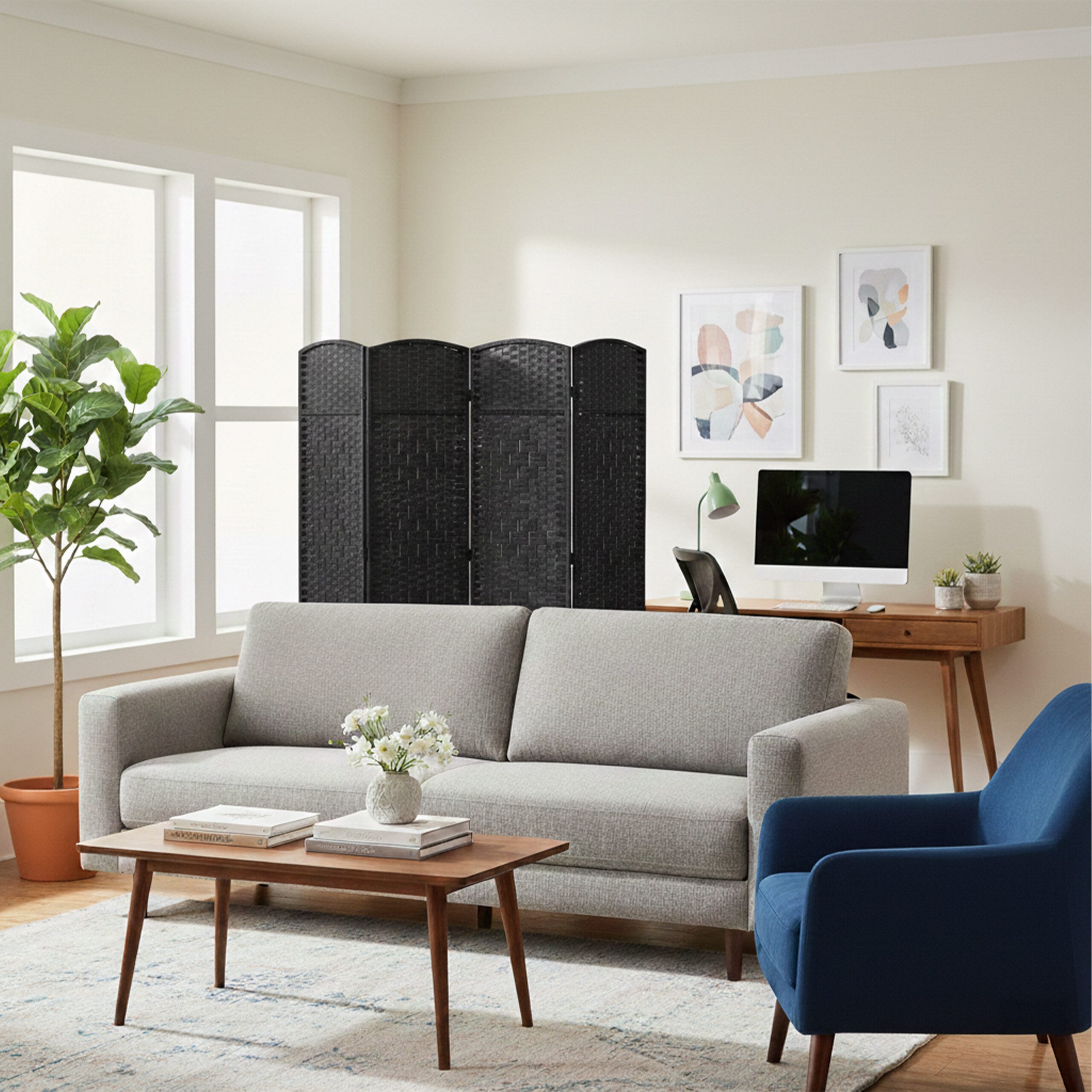 relaxdays Paravent Raumteiler 4 teilig, schwarz