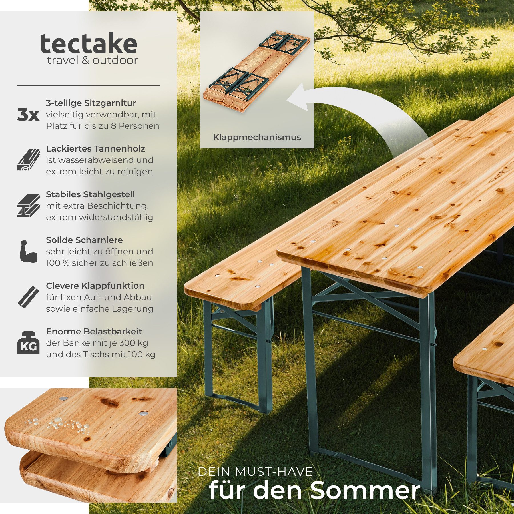 tectake Bierzeltgarnitur Sissi, (Set., 3-tlg), Widerstandsfähige günstig online kaufen