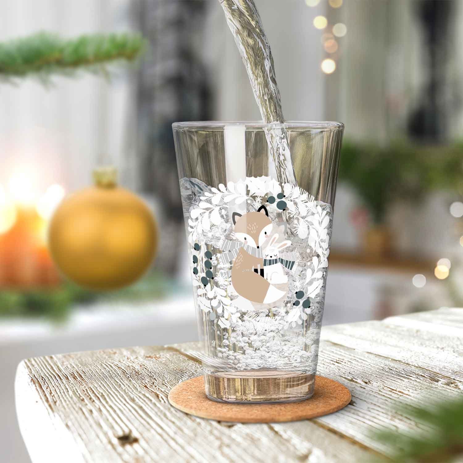 Winterfuchs Zur Wichteln Glas als Geschenk UV für Glas, mit Weihnachtsdeko, GRAVURZEILE und Kinder - zum Druck Weihnachtszeit -