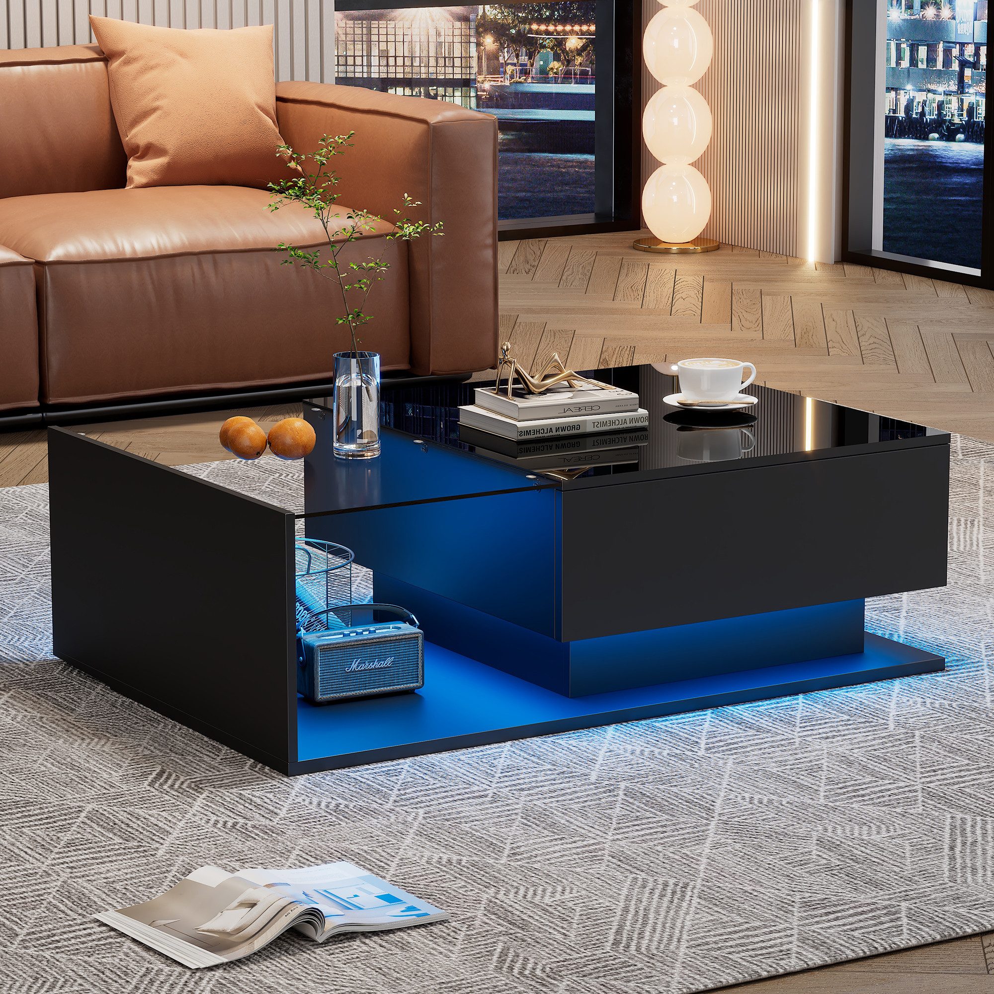 HAUSS SPOLE Couchtisch Hochglanz mit Glasplatte günstig online kaufen