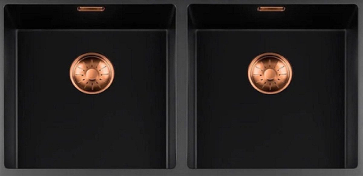 togo Küchenspüle 4040BQ-FU-Copper, rechteckig, 86.5/44 cm, Schwarze Quarz Spüle