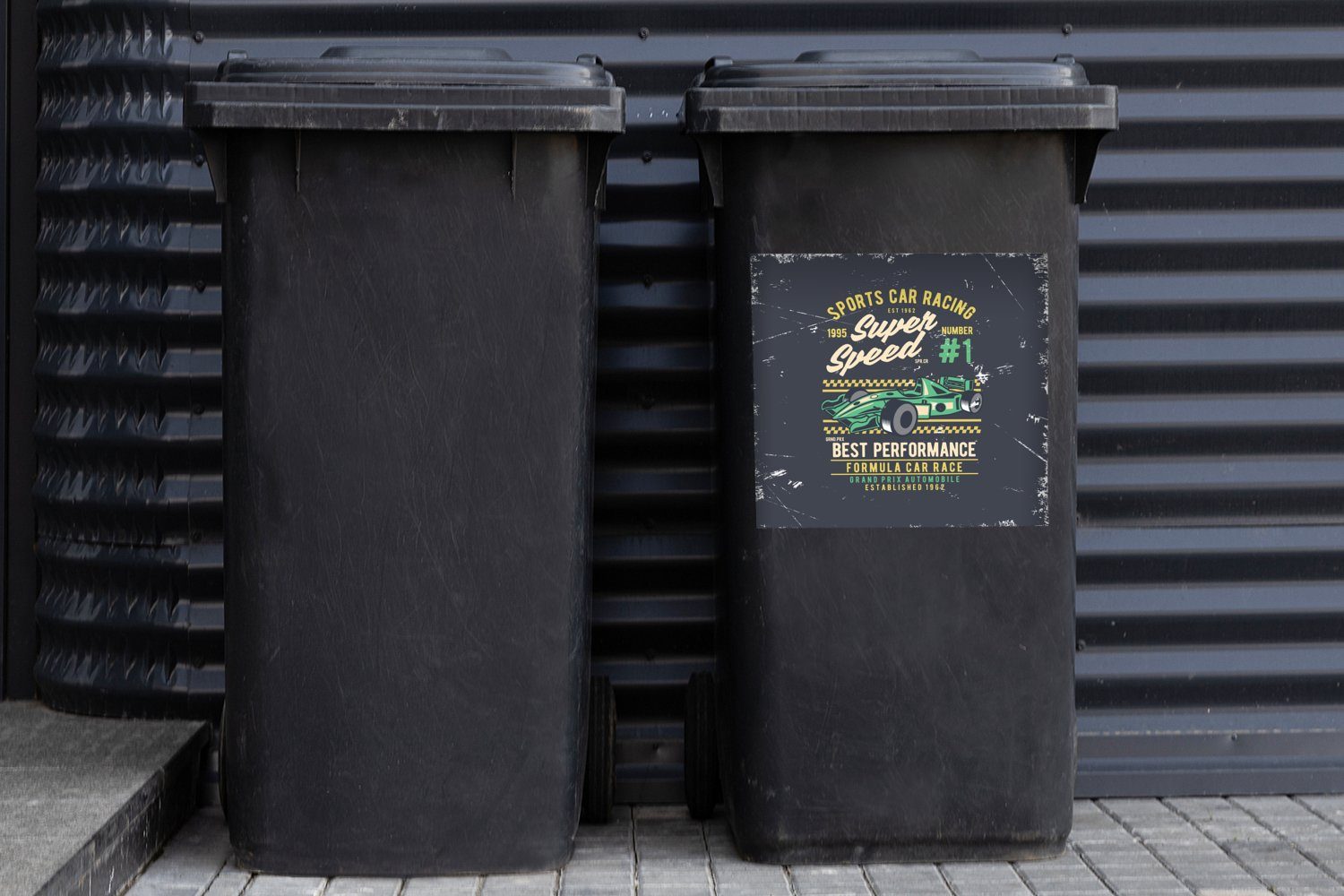 Grün Vintage Mülleimer-aufkleber, Wandsticker Rennwagen Mülltonne, St), - (1 Container, MuchoWow Abfalbehälter Sticker, -