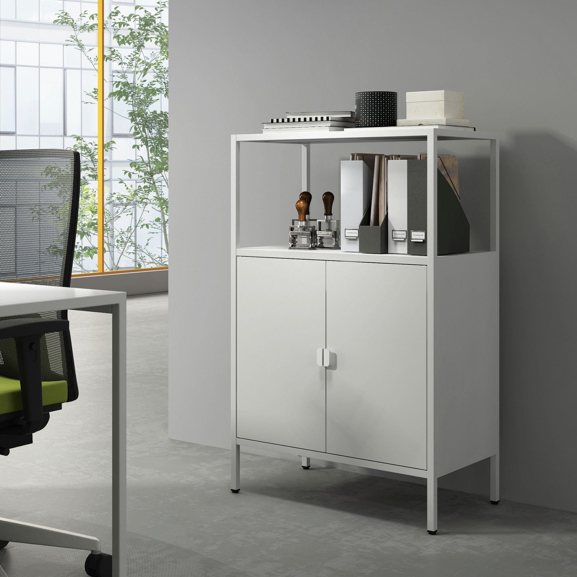 en.casa Aktenschrank »Hailuoto« 70 x 40 x 110 cm Stahl Hellgrau