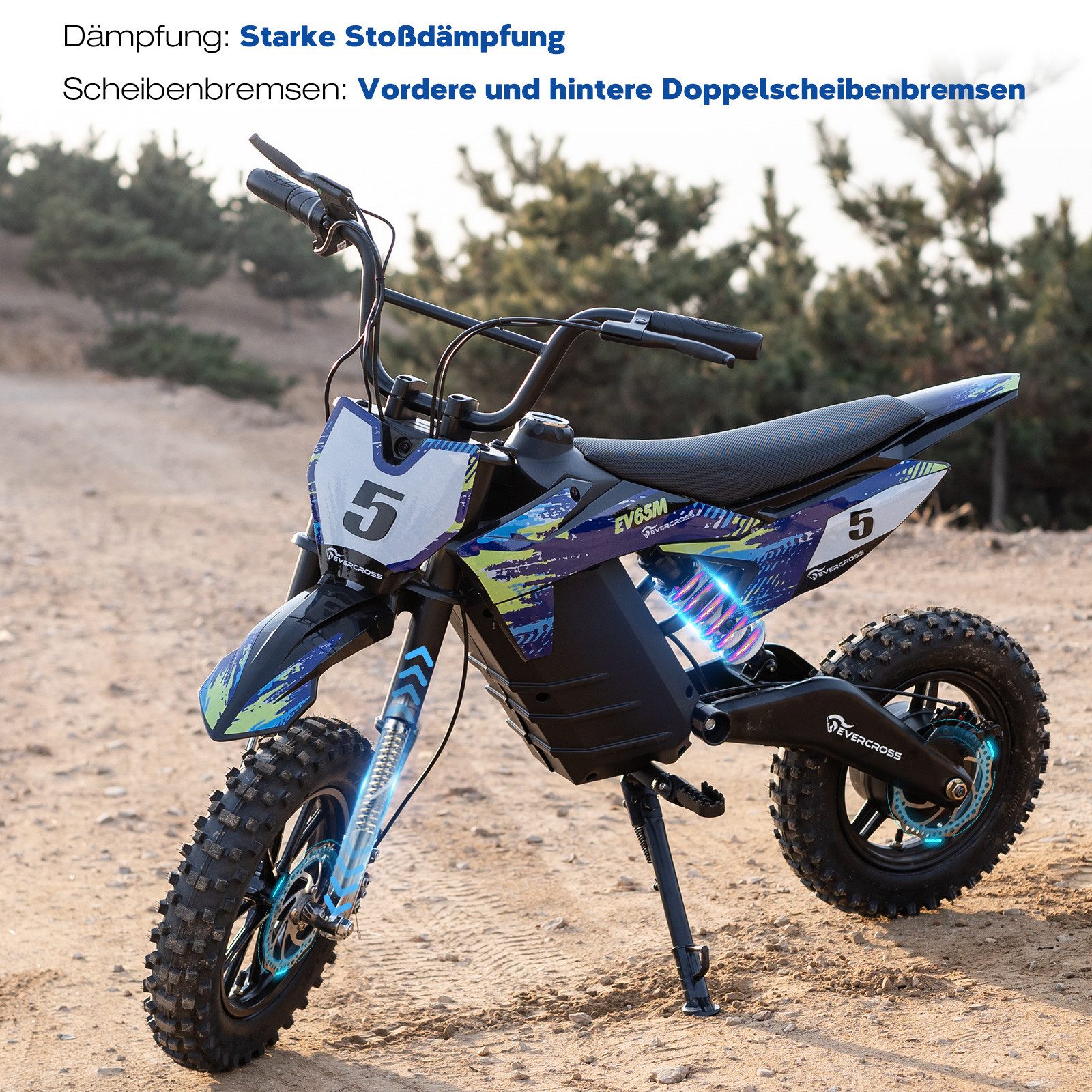 EVERCROSS TECH Elektro-Kindermotorrad EV65M Elektro Motorrad mit 48V 7.8AH Akku, Max 30KM/H, 500W, Elektromotorrad für Jugendliche ab 10 Jahren