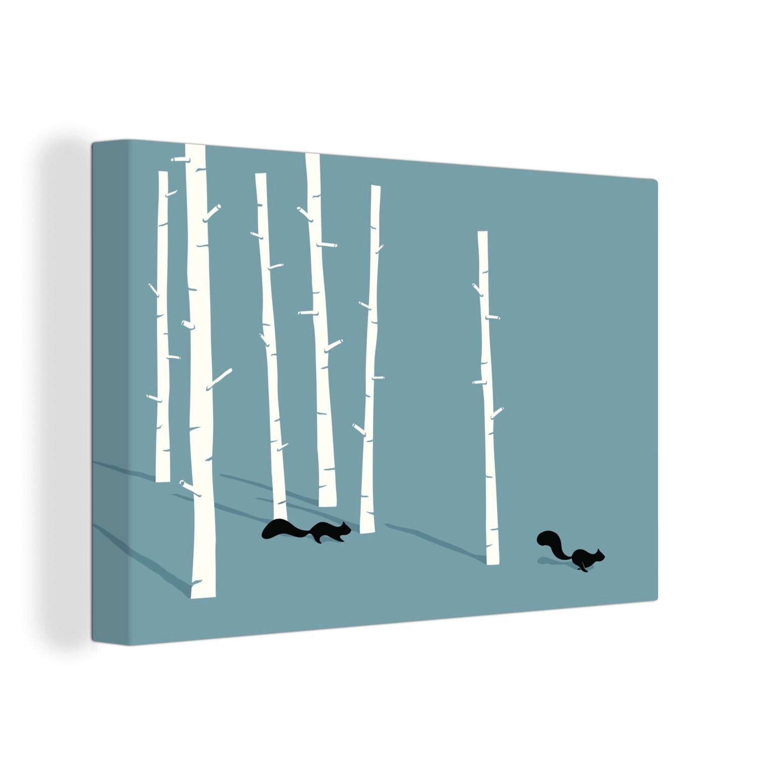 OneMillionCanvasses® Leinwandbild Eine Illustration von zwei Eichhörnchen im Wald, (1 St), Wandbild Leinwandbilder, Aufhängefertig, Wanddeko, 30x20 cm