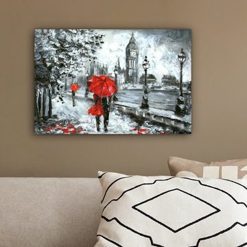 OneMillionCanvasses® Gemälde Gemälde - Regenschirm - Öl, (1 St), Wandbild Leinwandbilder, Aufhängefertig, Wanddeko, 30x20 cm
