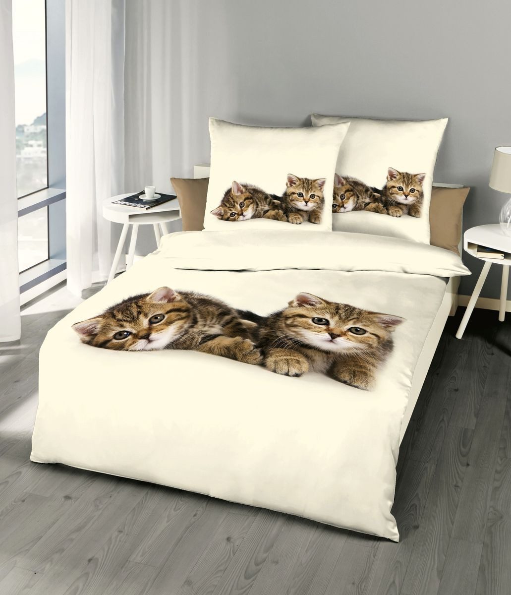 Kaeppel Bettwäsche 135x200cm Kätzchen Creme JACK, Renforcé, 2 teilig, süßes günstig online kaufen