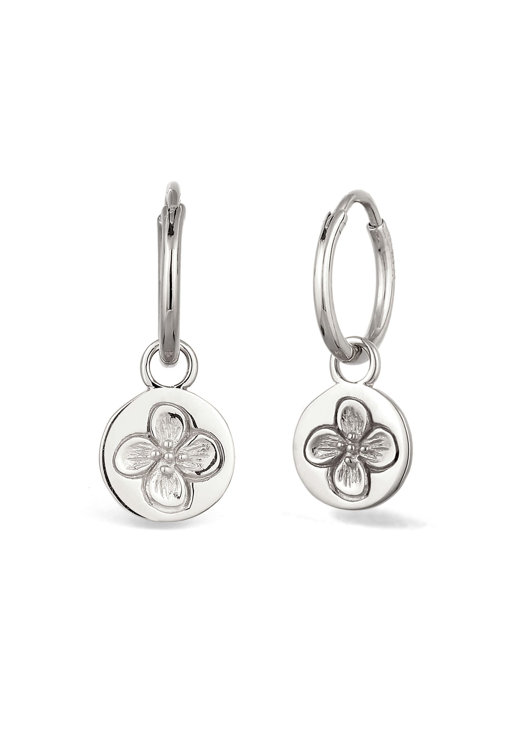 Paar Creolen Creole Einhänger Blume 925 Sterling Silber