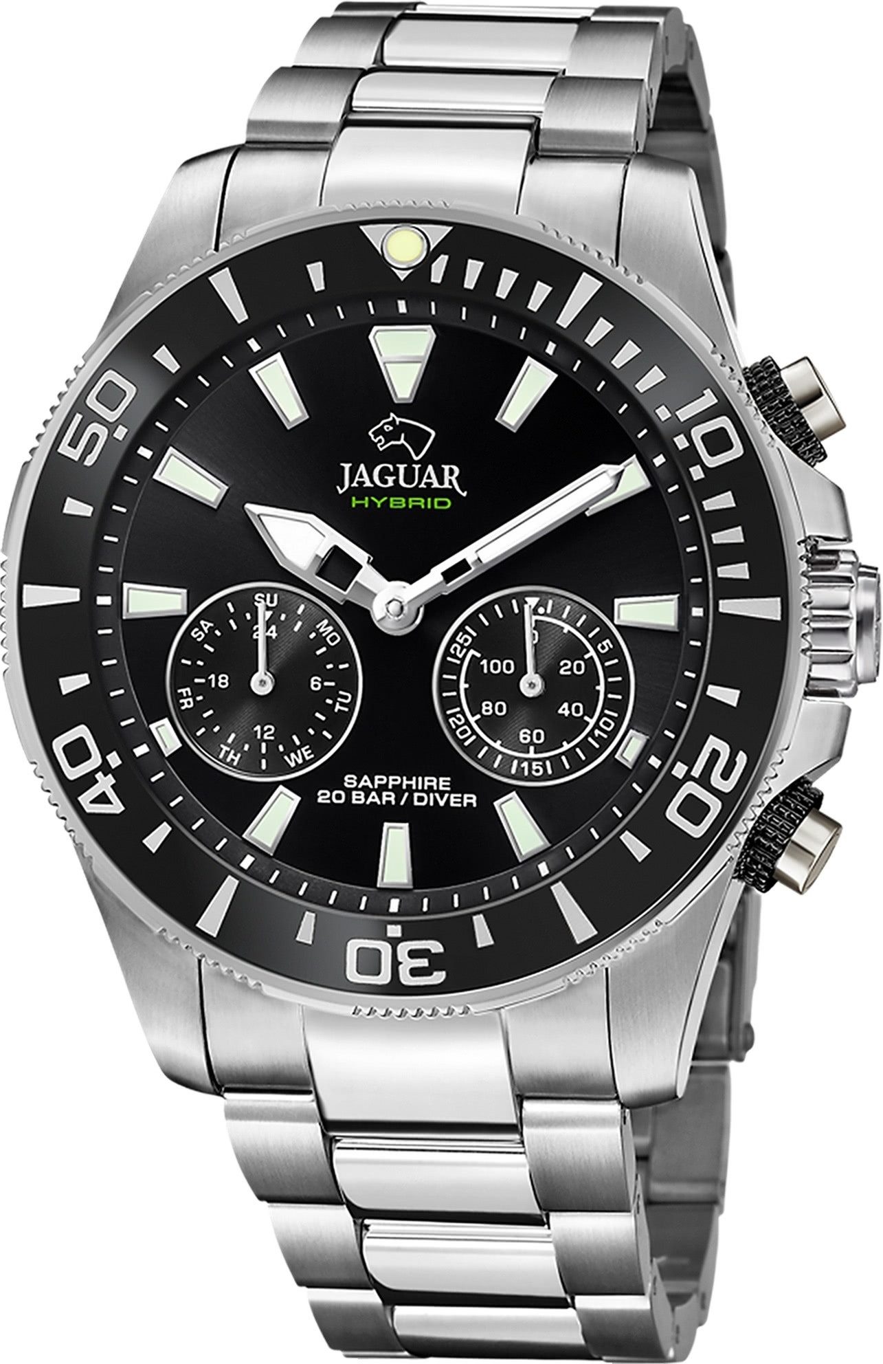 JAGUAR Multifunktionsuhr Jaguar Herrenuhr Edelstahl silber Jaguar, (Multifunktionsuhr), Herren Armbanduhr rund, Edelstahlarmband silber